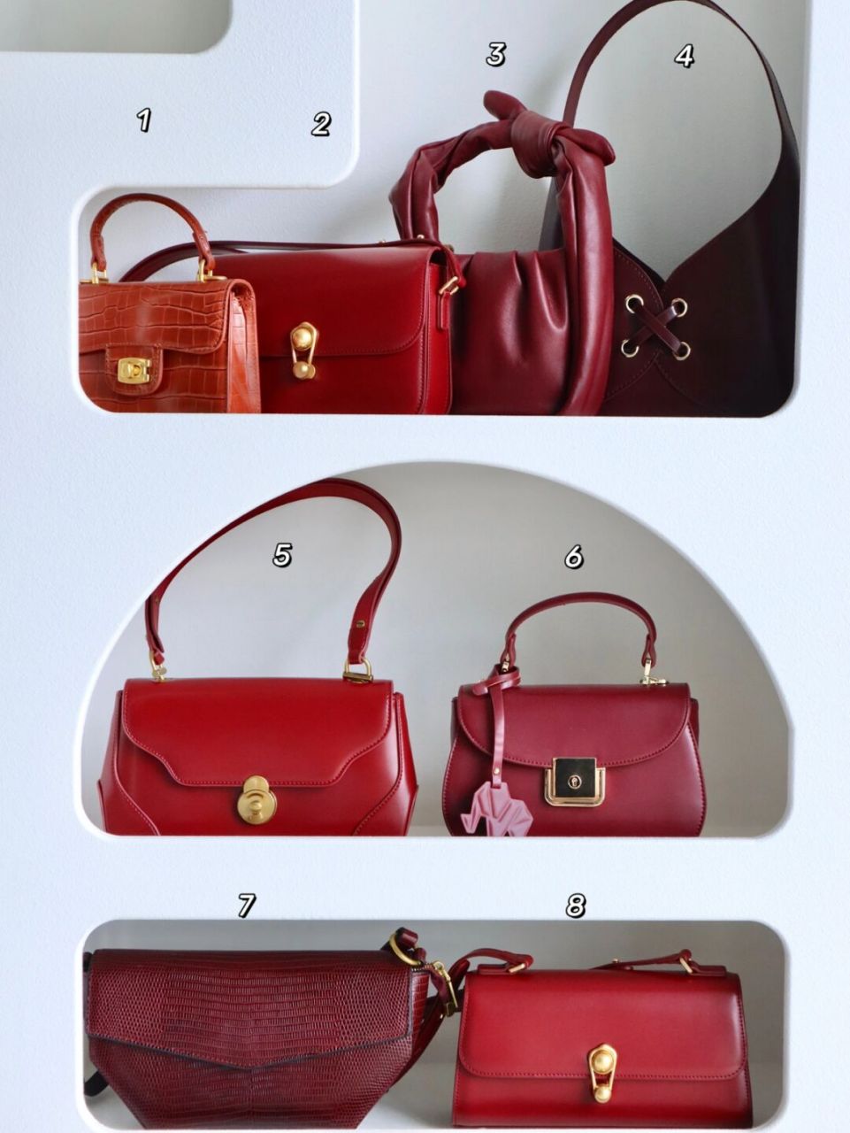 8只开运又喜庆的红色包包清单: ①candyrose ②拉菲斯汀 ③songmont
