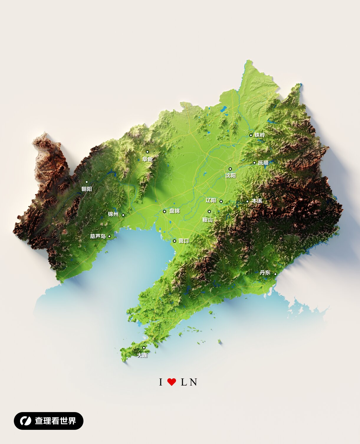 最新辽宁3d地形地图