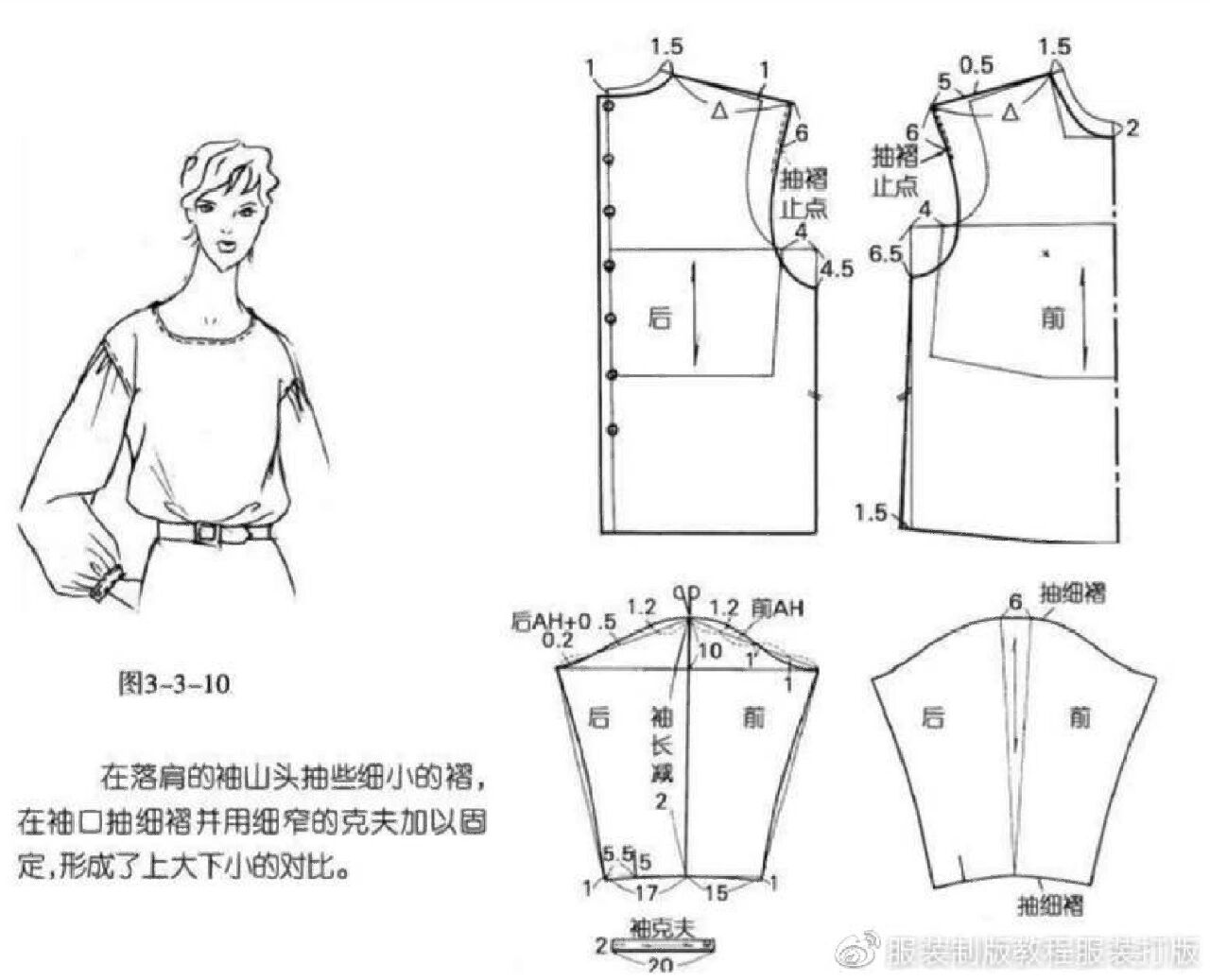9种落肩袖的详细制版图,纸样图