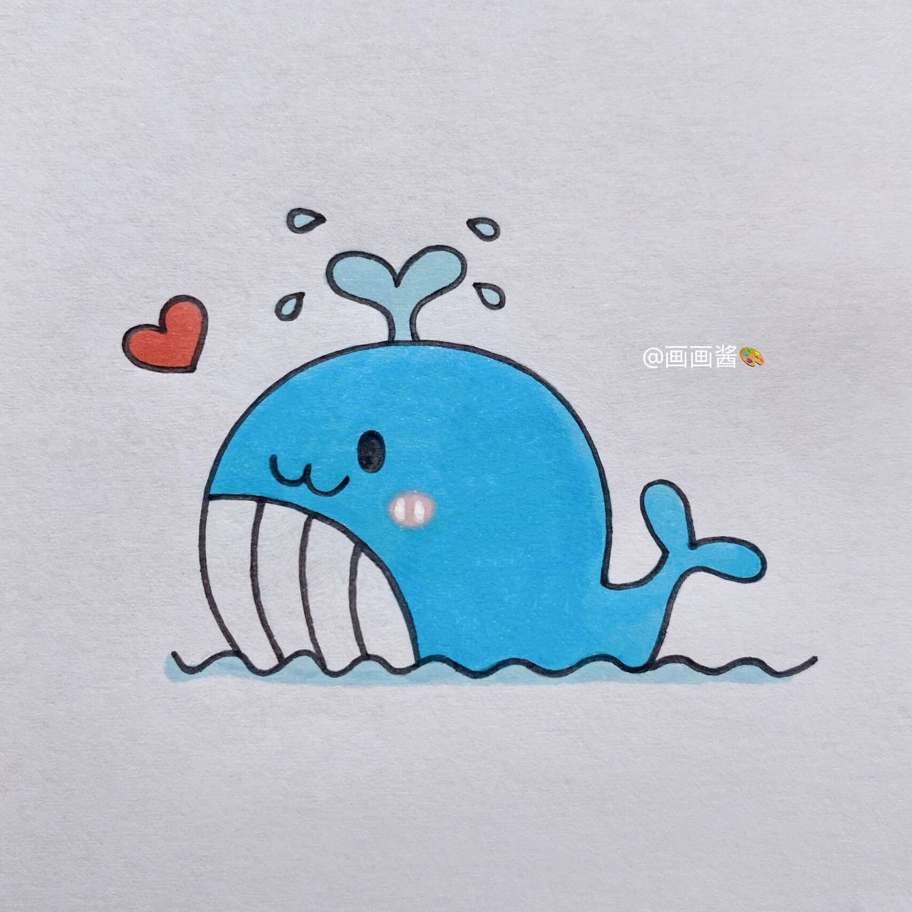 鲸鱼简笔画教程 【色号】 红色:16号 蓝色:67号 粉色:135号 淡蓝:143