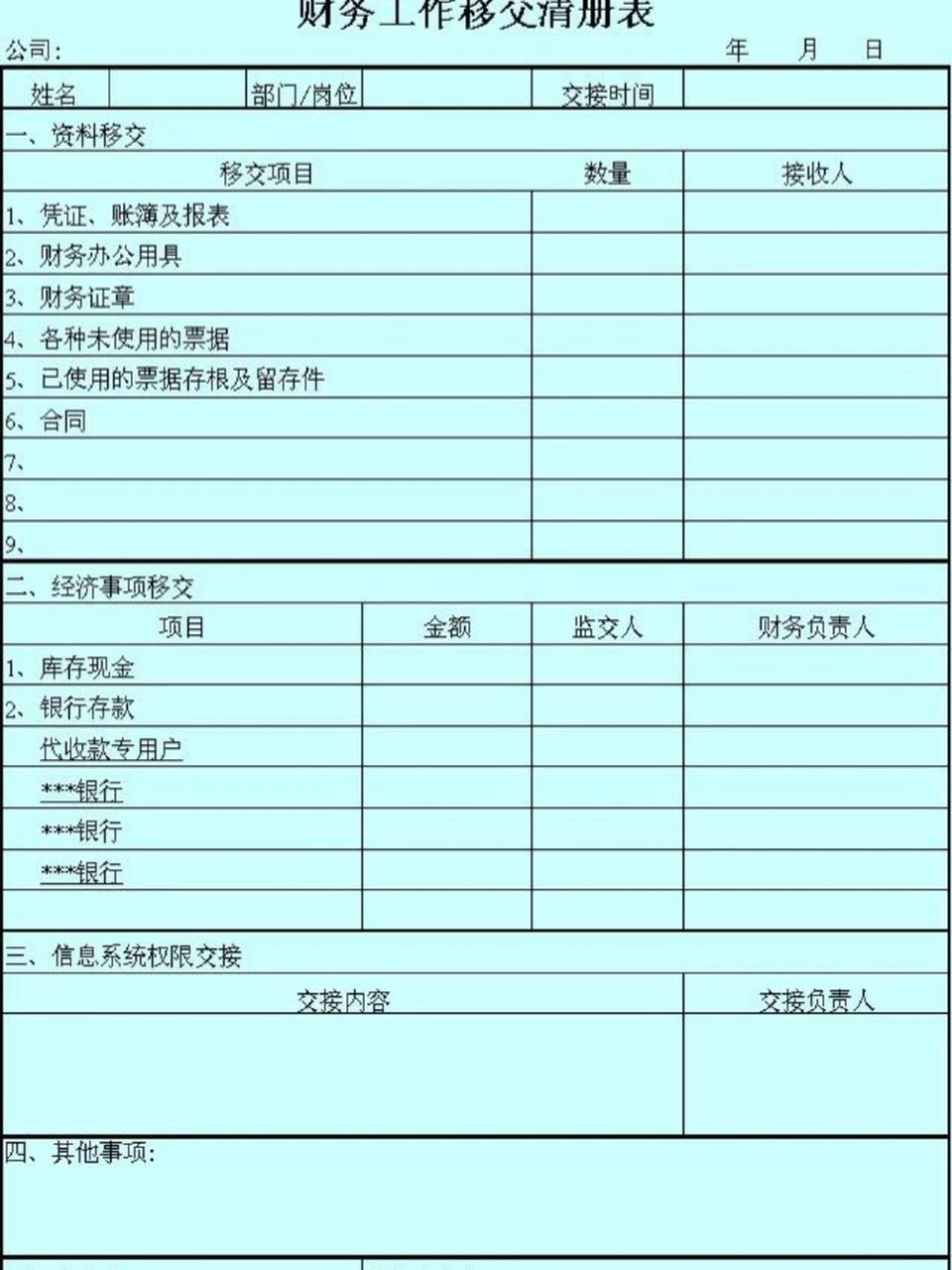 会计离职工作交接详细清单 一,职责 1,移交人责任: 编制《交接清单》