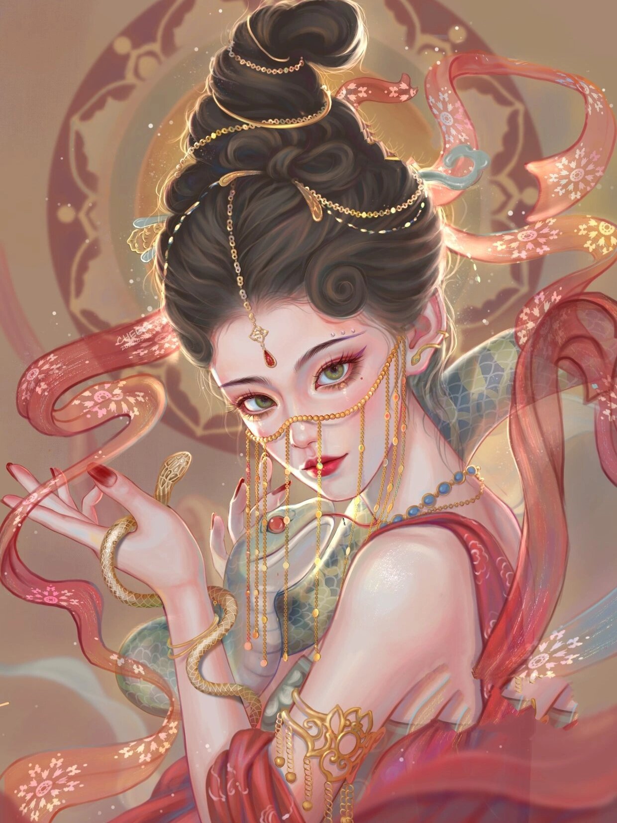 一个新坑,古风十二生肖 	 整体风格参考了敦煌壁画和西域舞姬 (蛇给我