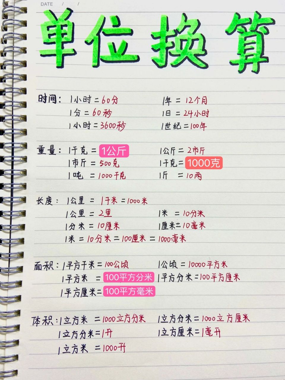 97单位换算笔记|打死也要牢记75 99有很多孩子单位换算做多少题