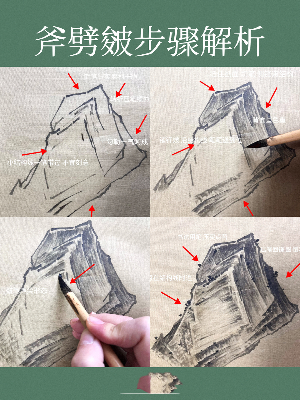 4步|斧劈皴步骤解析