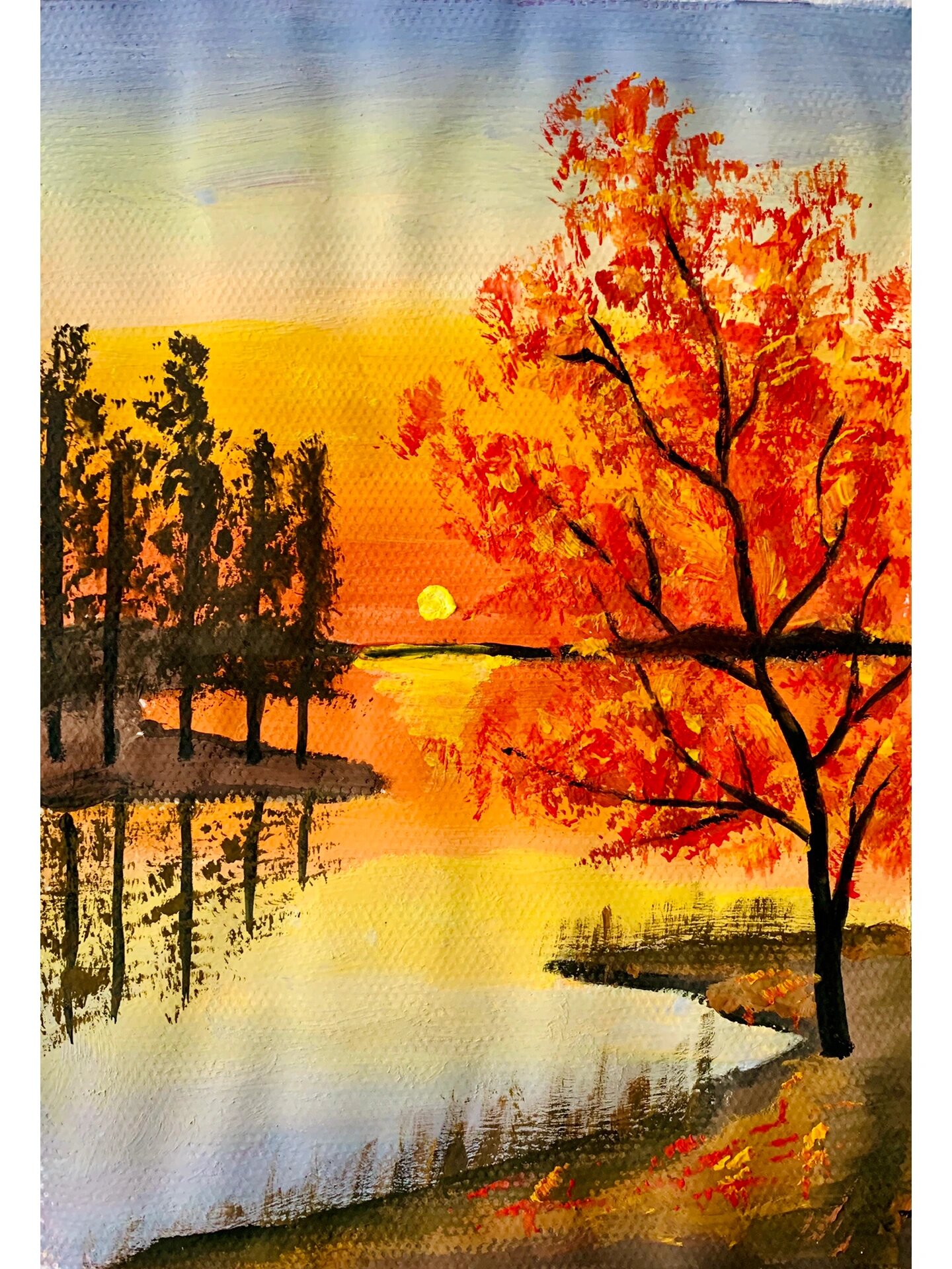 每日一画画|水粉画湖中倒影