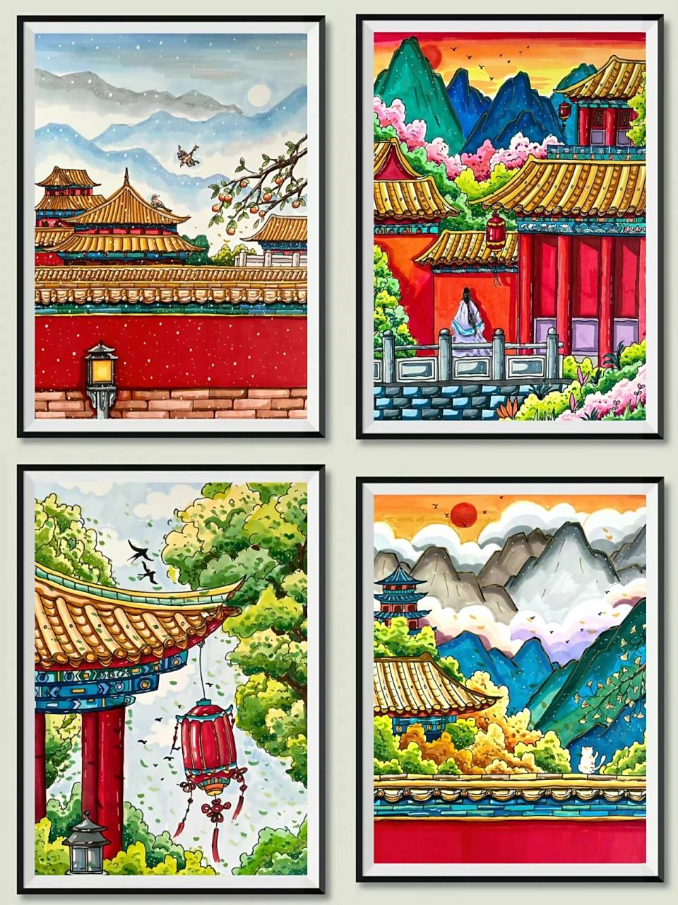 96马克笔手绘|古风系列|古诗配画 古诗配画马克笔手绘古风系列,画面