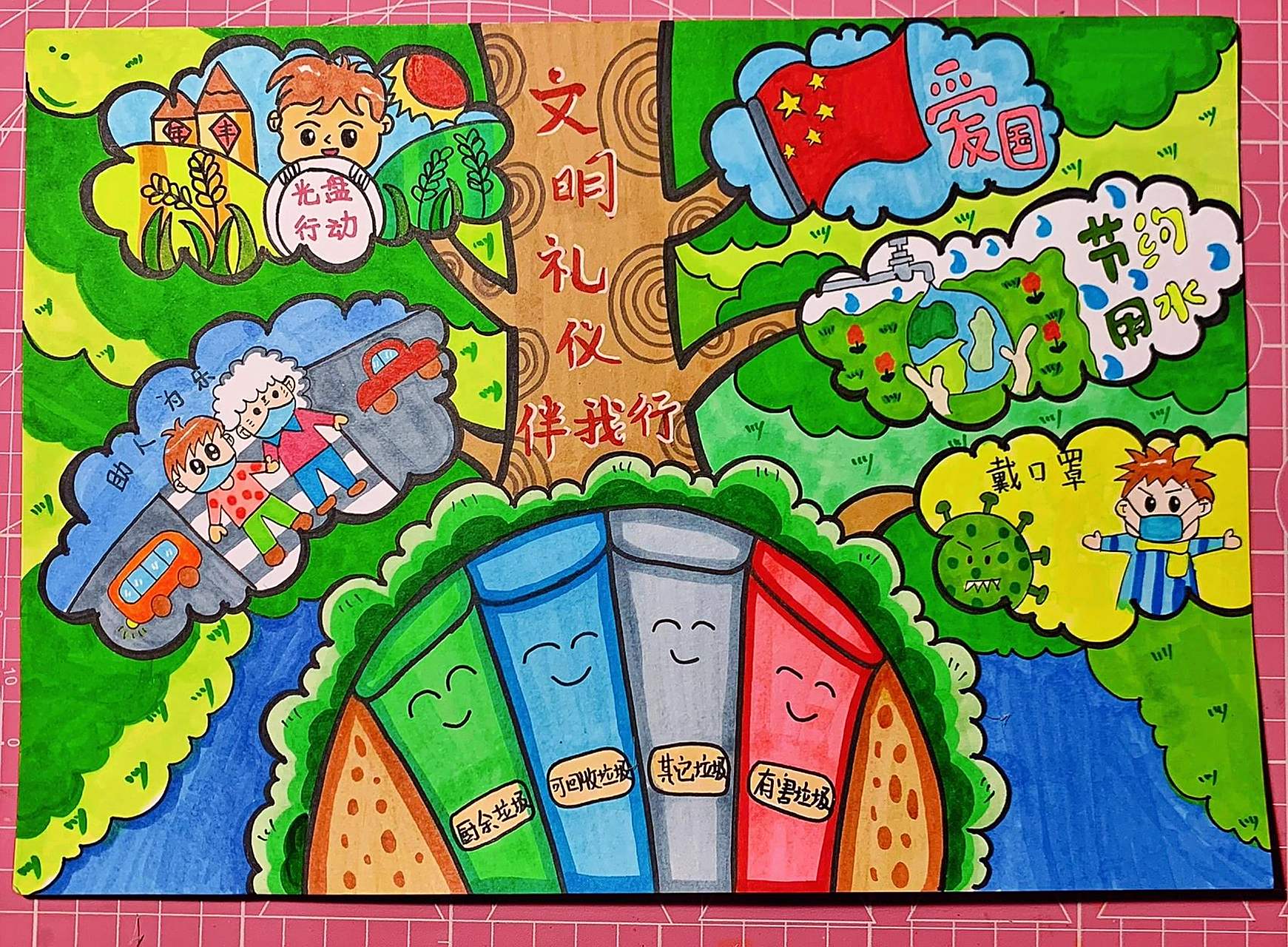 文明礼仪伴我行 马克笔上色    文明礼仪伴我行 马克笔上色