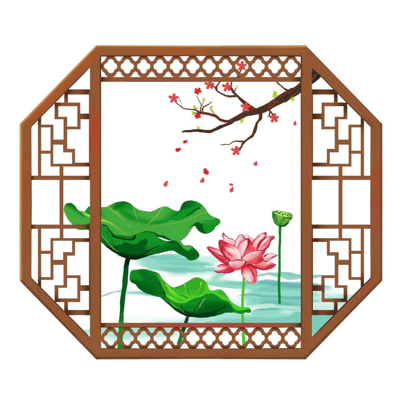 中国风🔥古风窗户插画免抠素材 今日素材🈶️ 	 🟠古风红墙