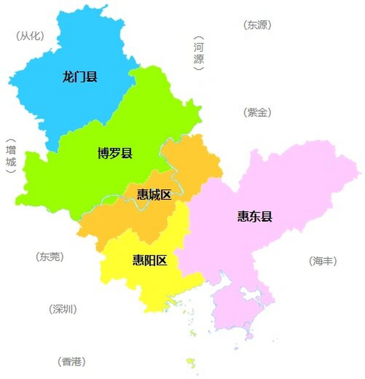 惠州行政区划 惠州市,广东省辖地级市,总面积为11347平方公里,常住