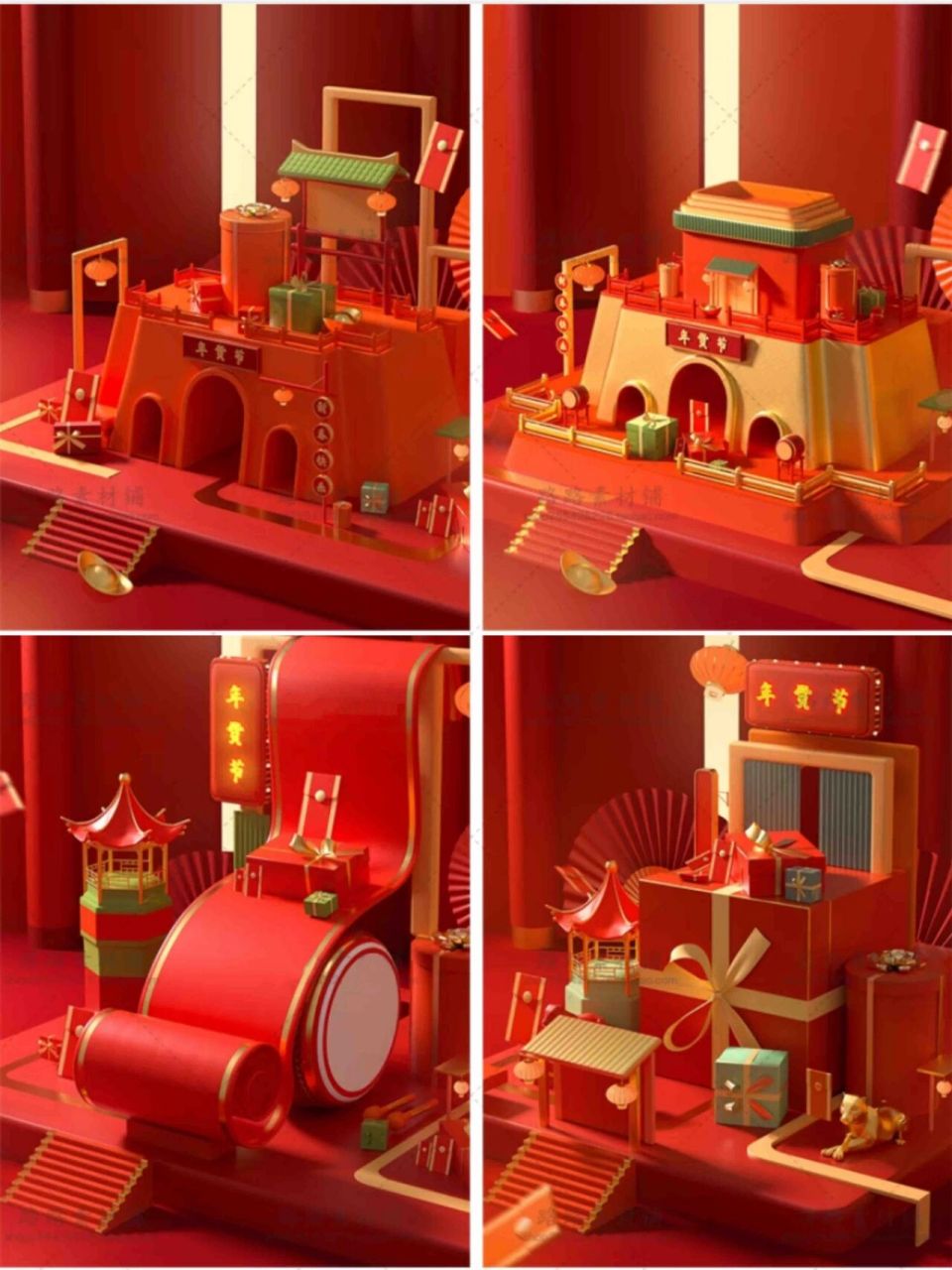 模型:6 电商国风场景 	 格式:c4d 	 渲染:oc 	 源文件/抠959595