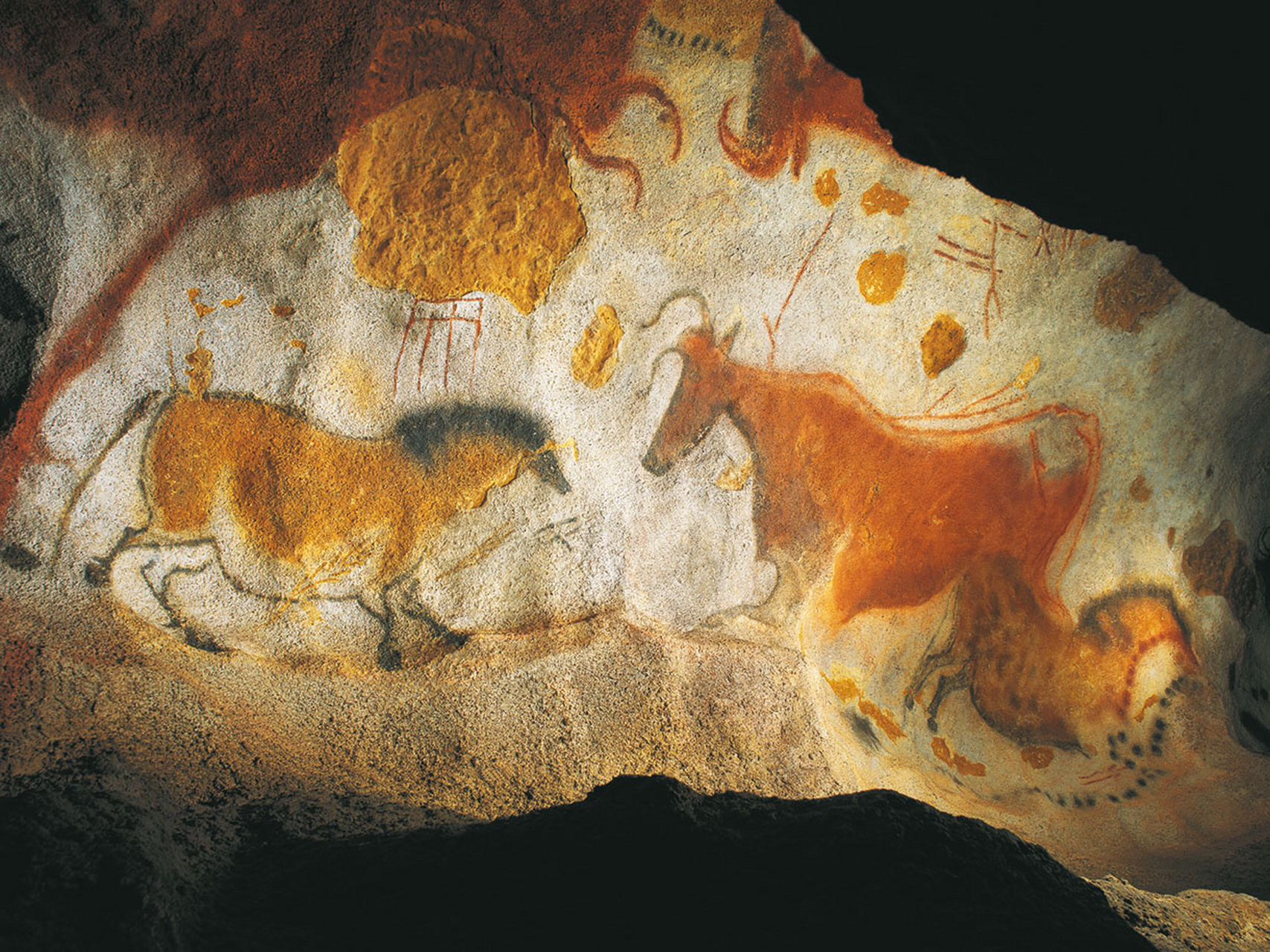 17000千年前的牛 拉斯科洞窟(法语:grotte de lascaux)壁画,位于法国