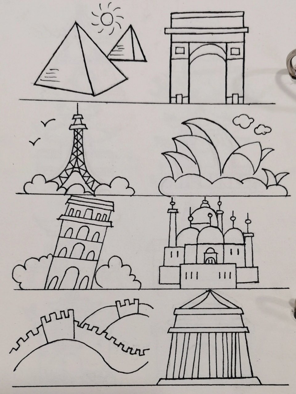day74,简笔画练习-各国建筑,手帐素材 人这一辈子,可能会放弃很多东西