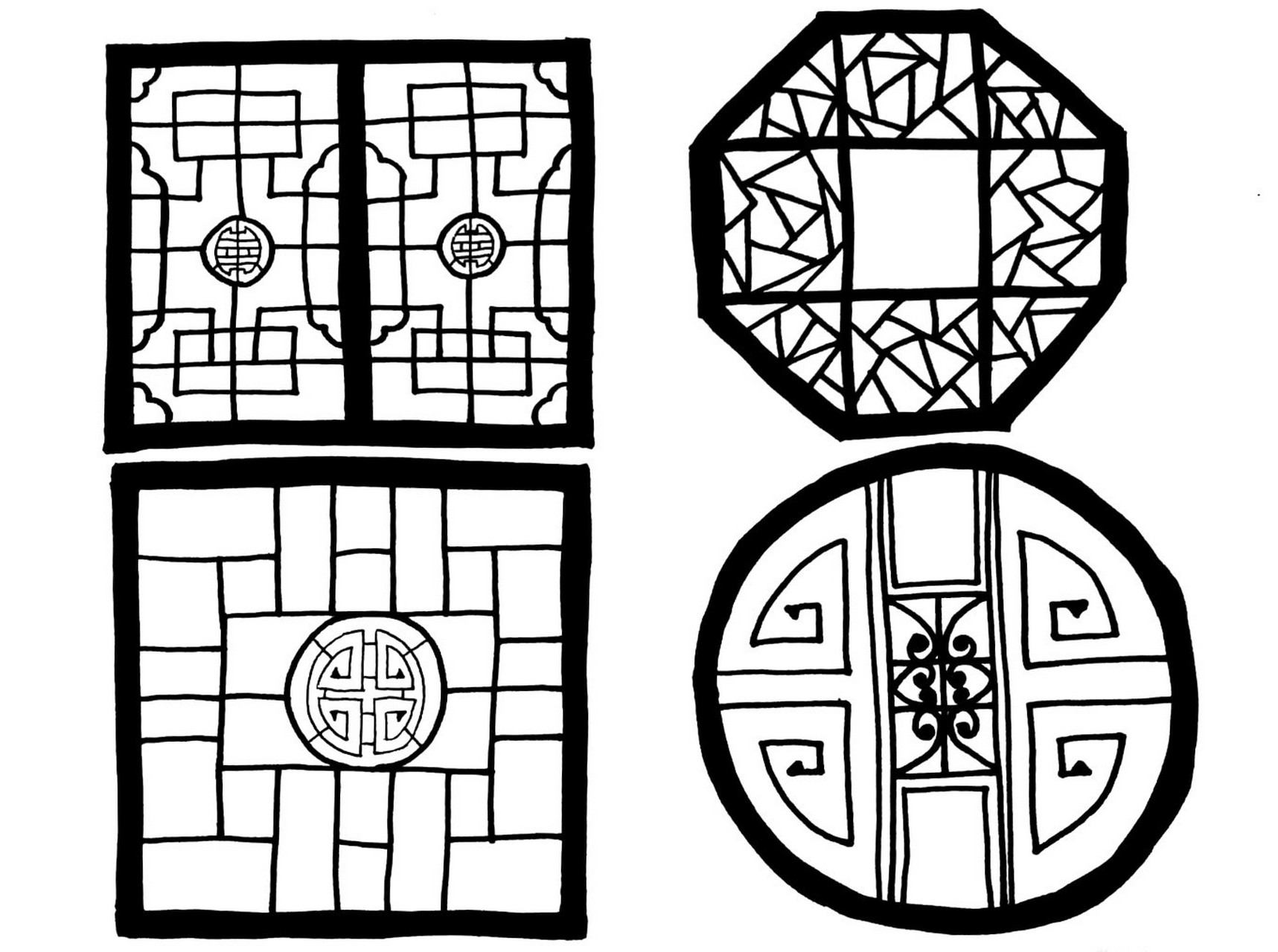 通过本课学习画窗棂并创作自己的作品 2.