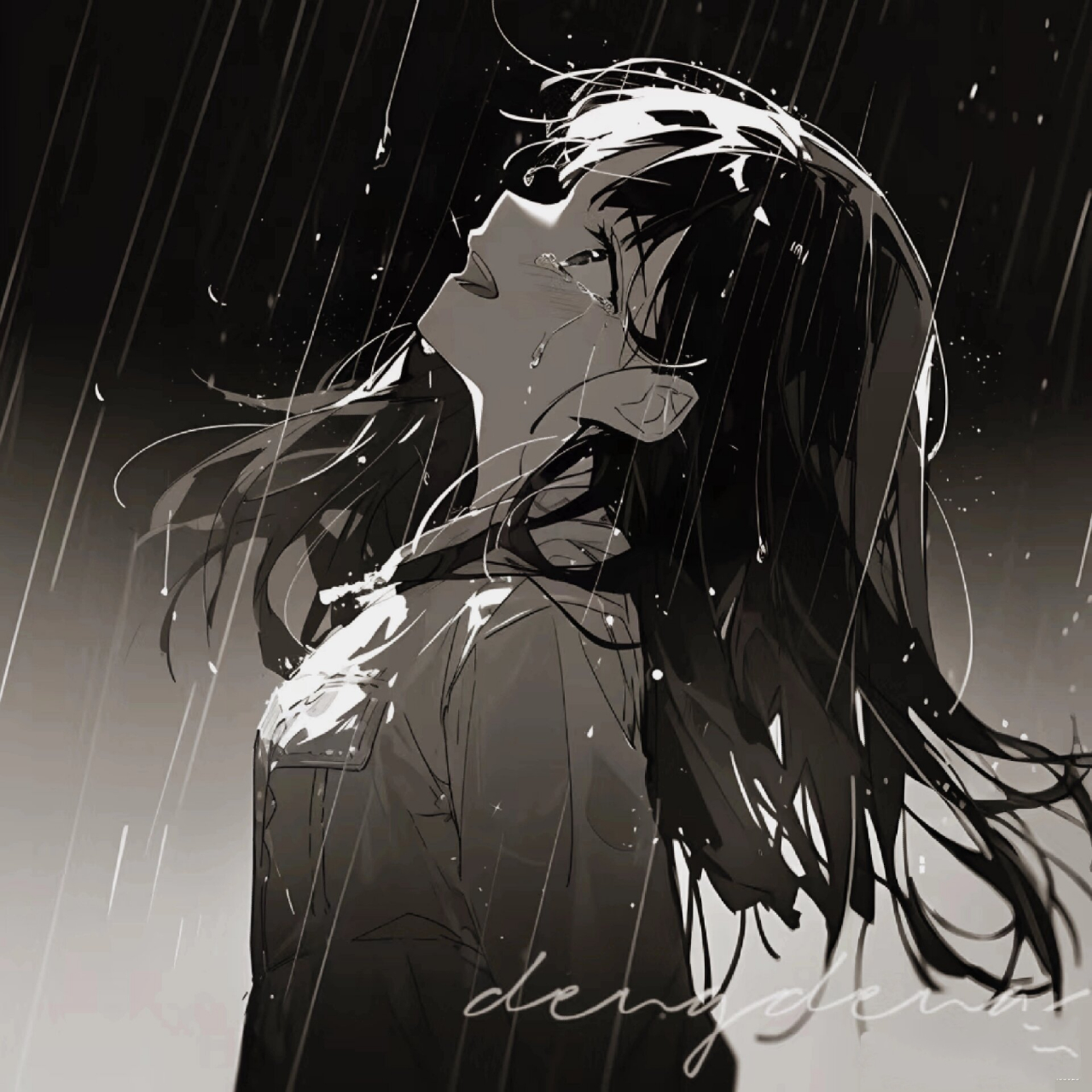 女生淋雨哭泣头像动漫图片