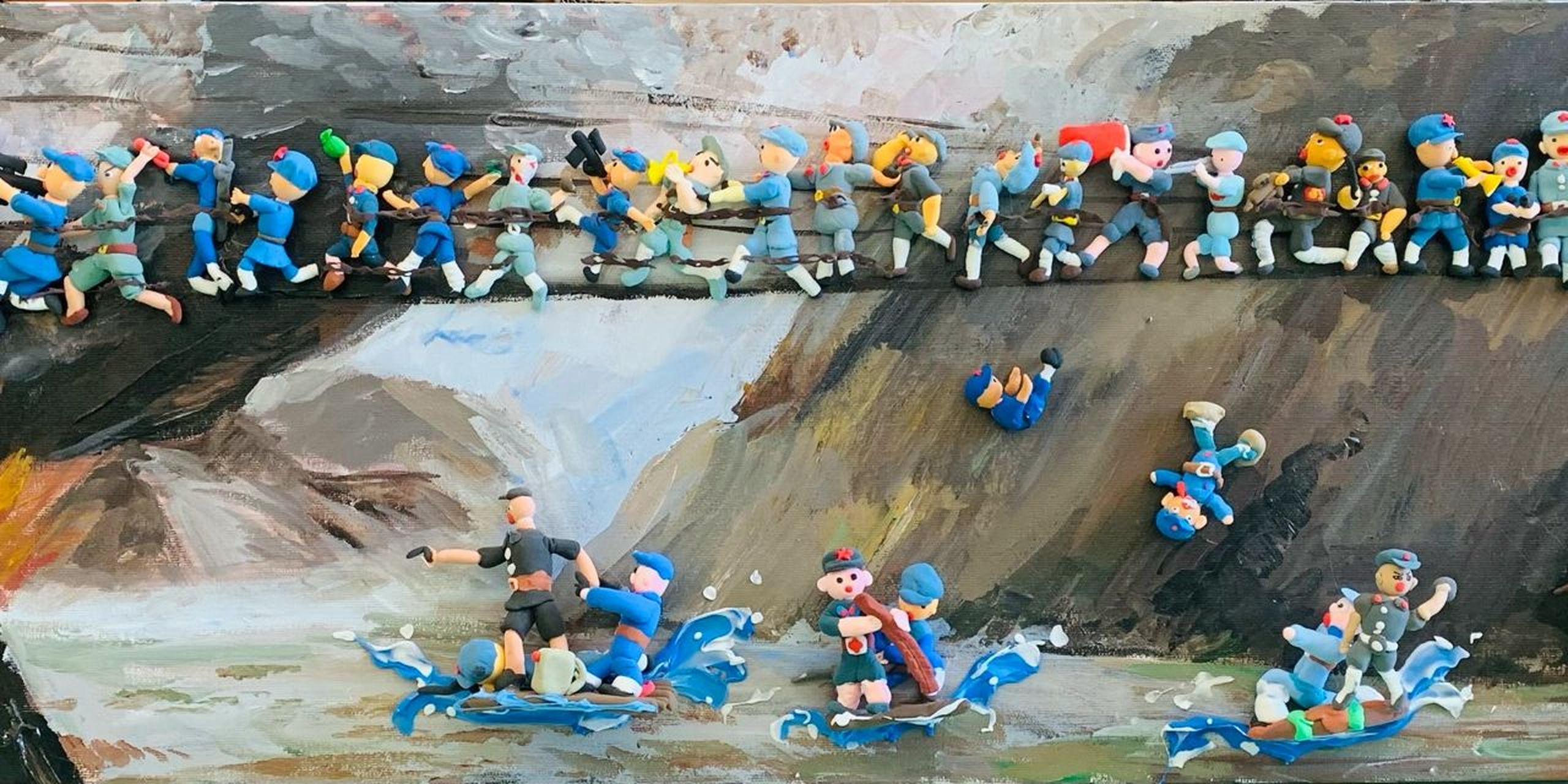 粘土～～红军长征路 孩子们做了三周的粘土小红军,四个主题场景,组合