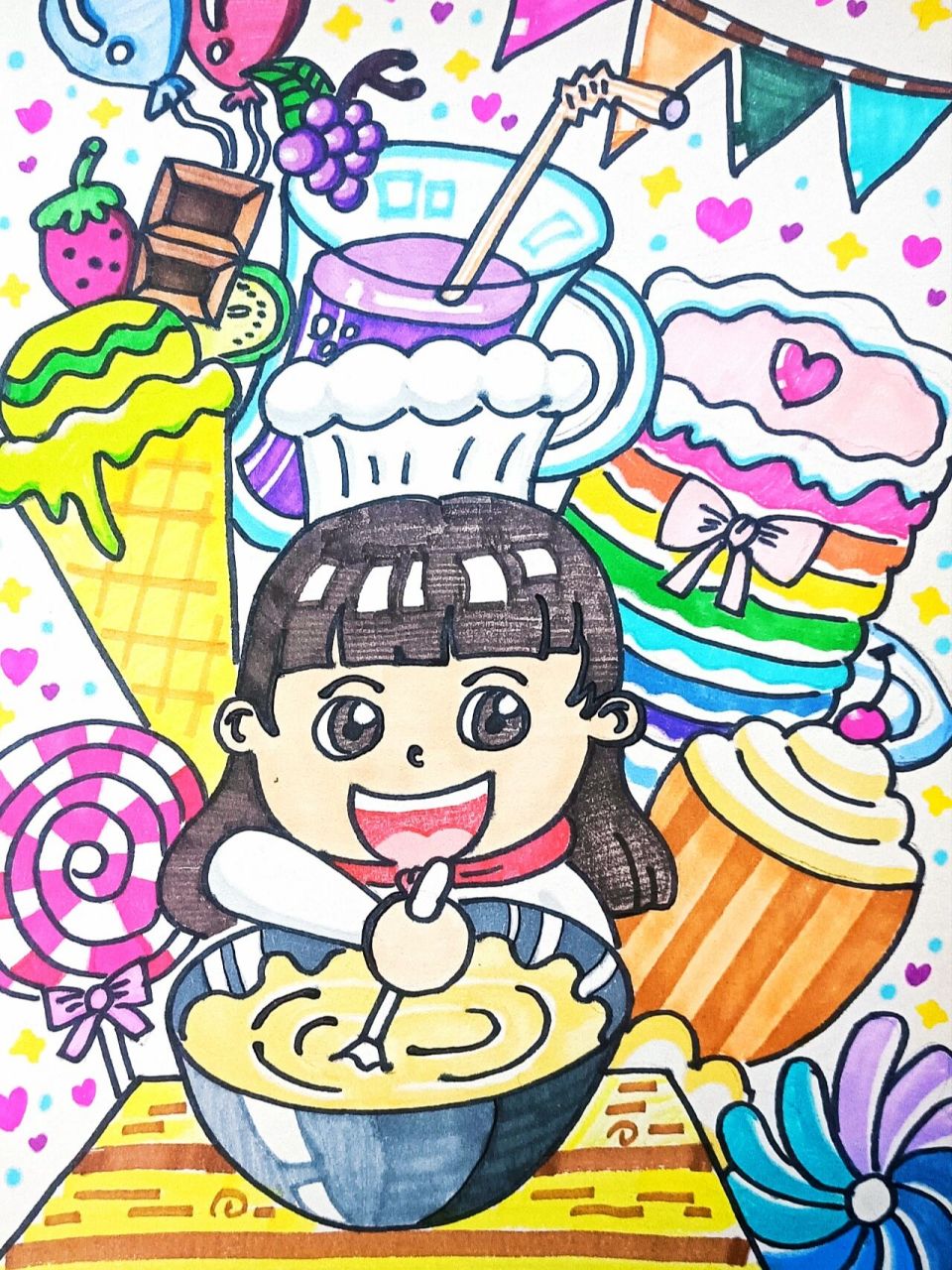 "我的梦想"主题儿童画 这个7岁的小朋友梦想是长大以后开一家甜品店