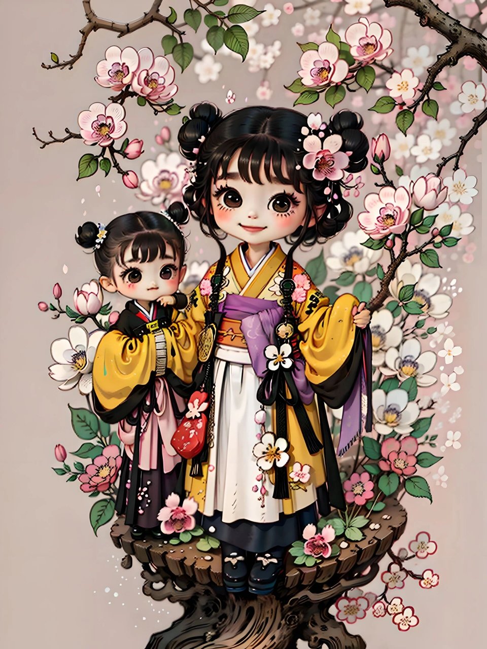 ai绘画q版超可爱少女与猫咪组合真是绝绝子