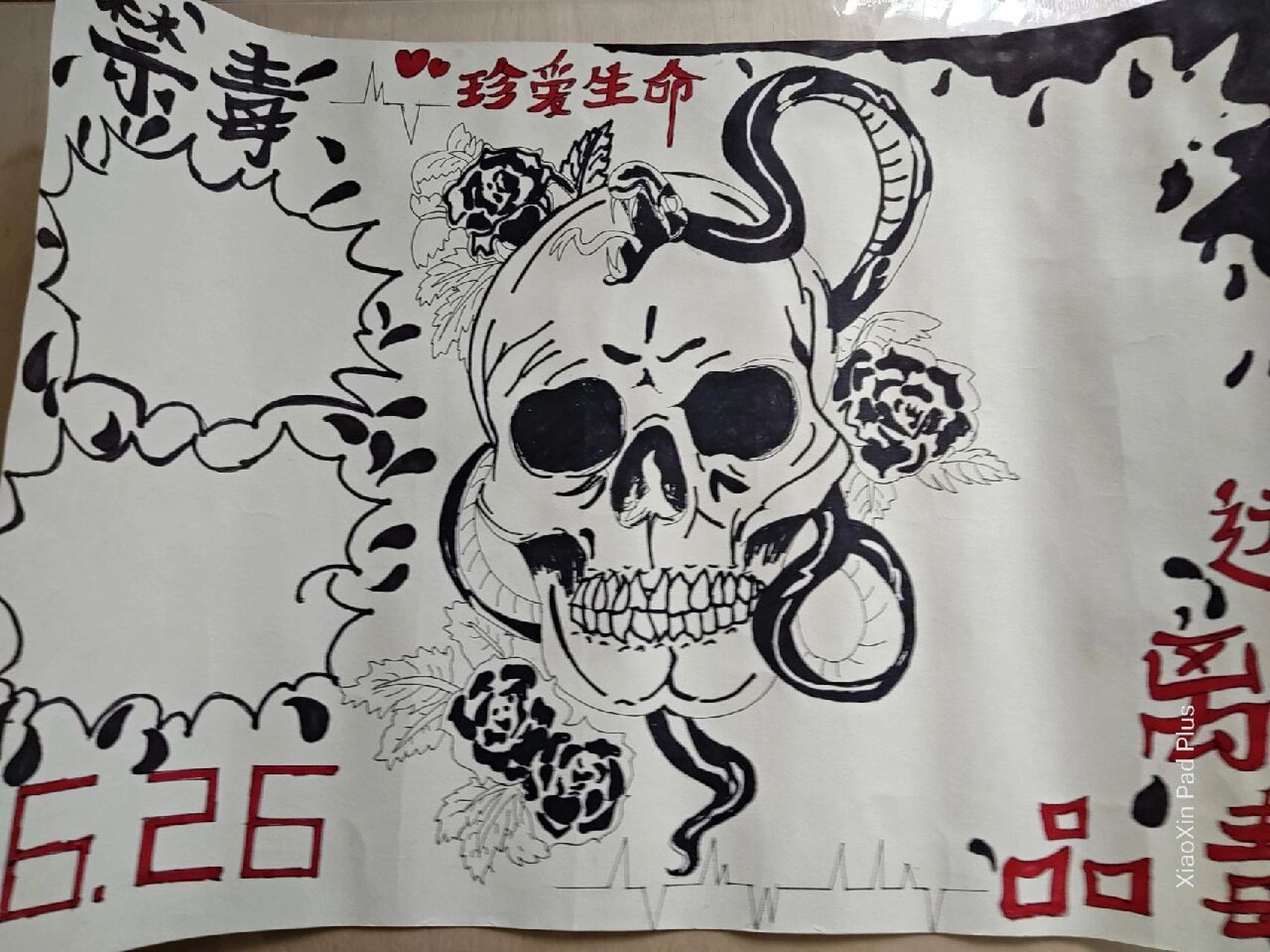 禁毒绘画手抄报  这个是我禁毒日时画的,感觉上色不好看,我也是画了