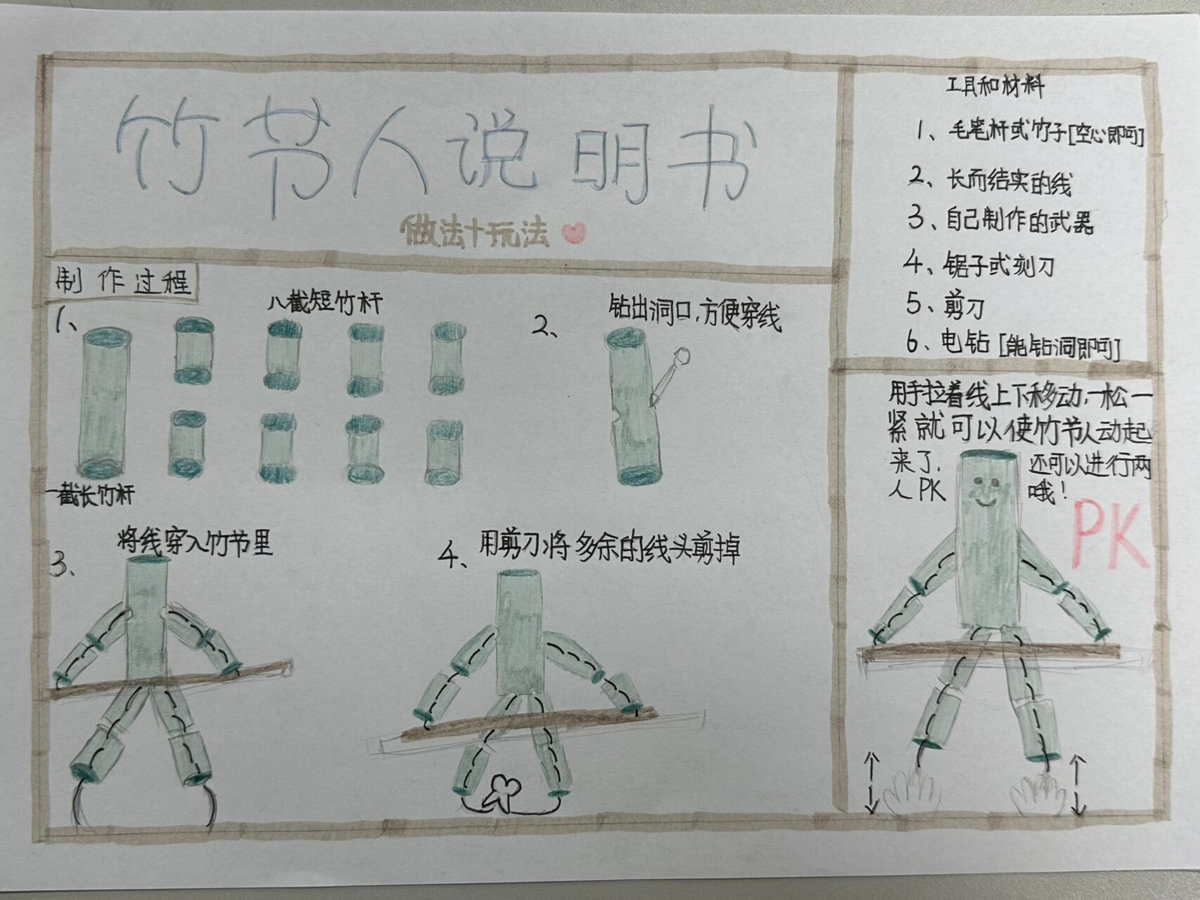 学生作品|六上《竹节人》玩具制作指南 晒晒我们班孩子的玩具制作指南
