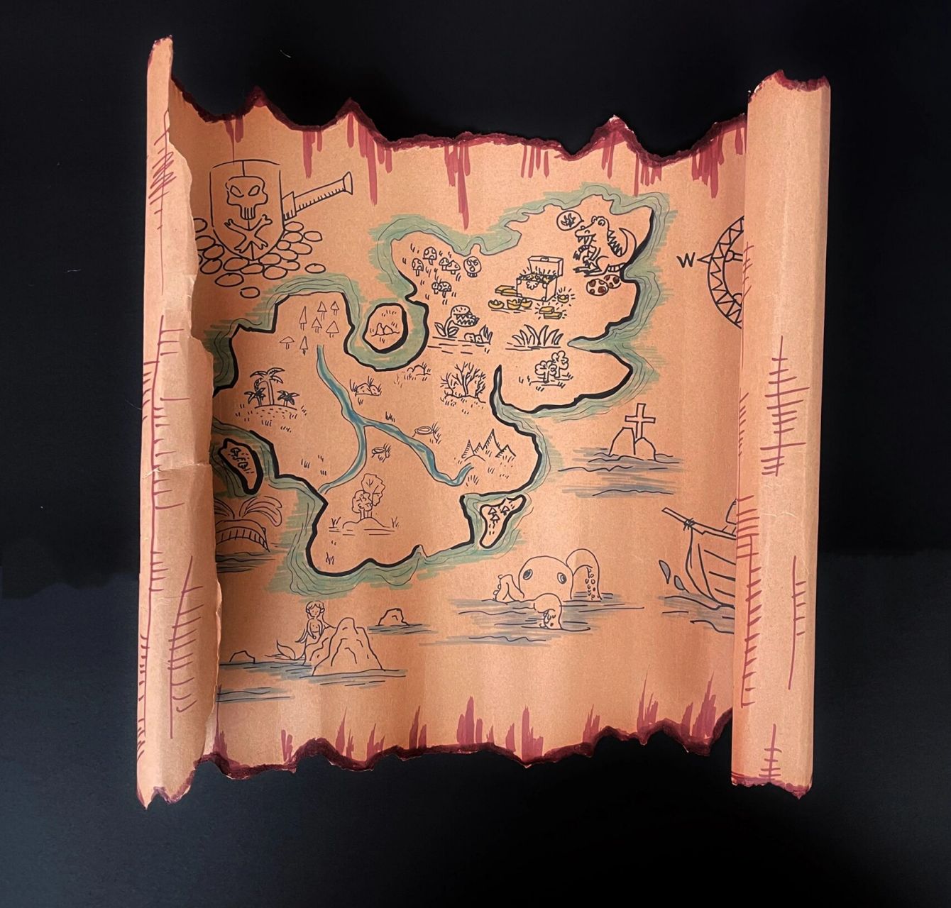 《藏宝图》创意画,适合大班小朋友 牛皮纸麻绳营造一个真实藏宝图的