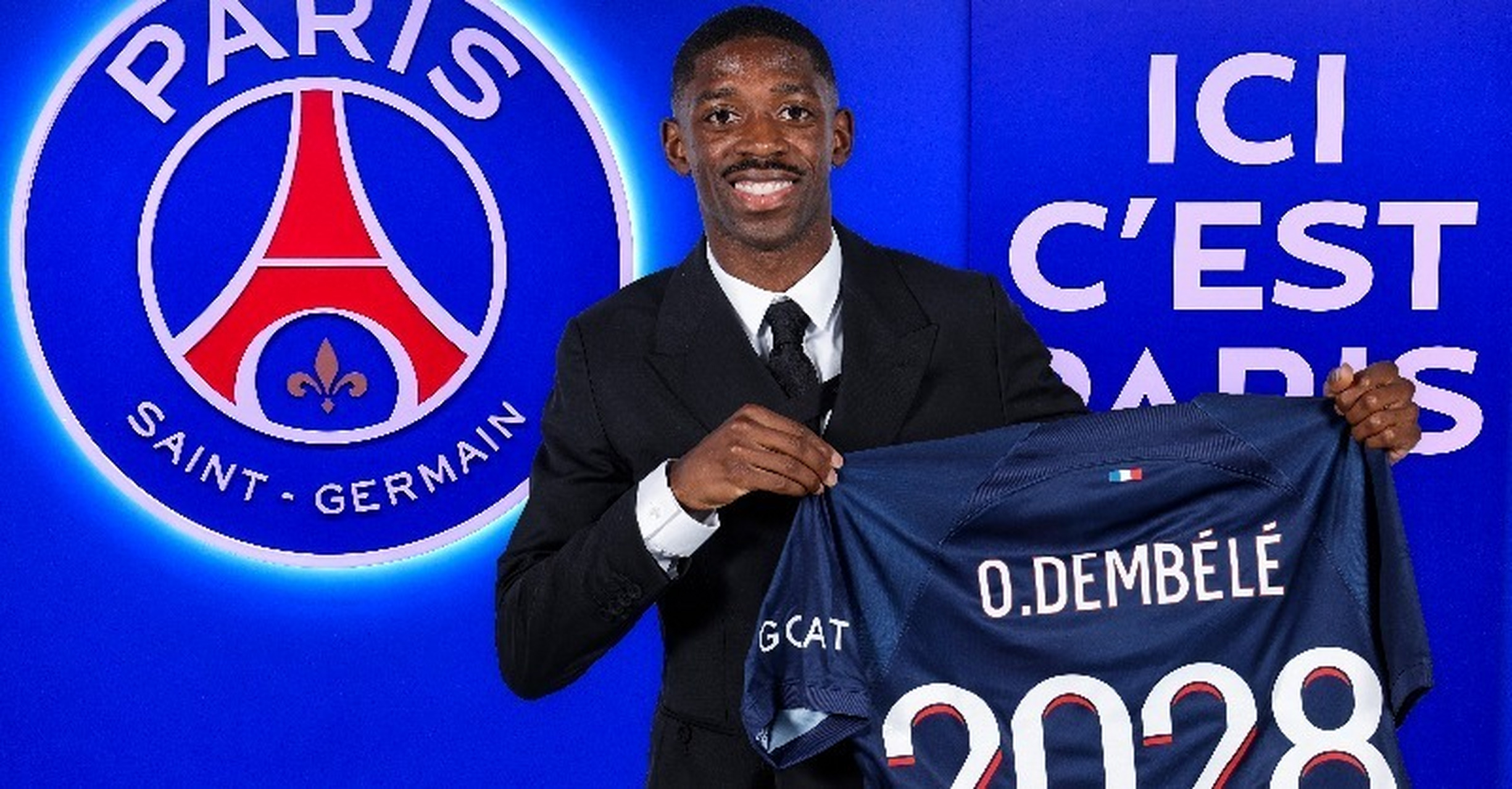 【#巴黎官宣登贝莱加盟#】巴黎圣日耳曼官方宣布,奥斯曼·登贝莱从