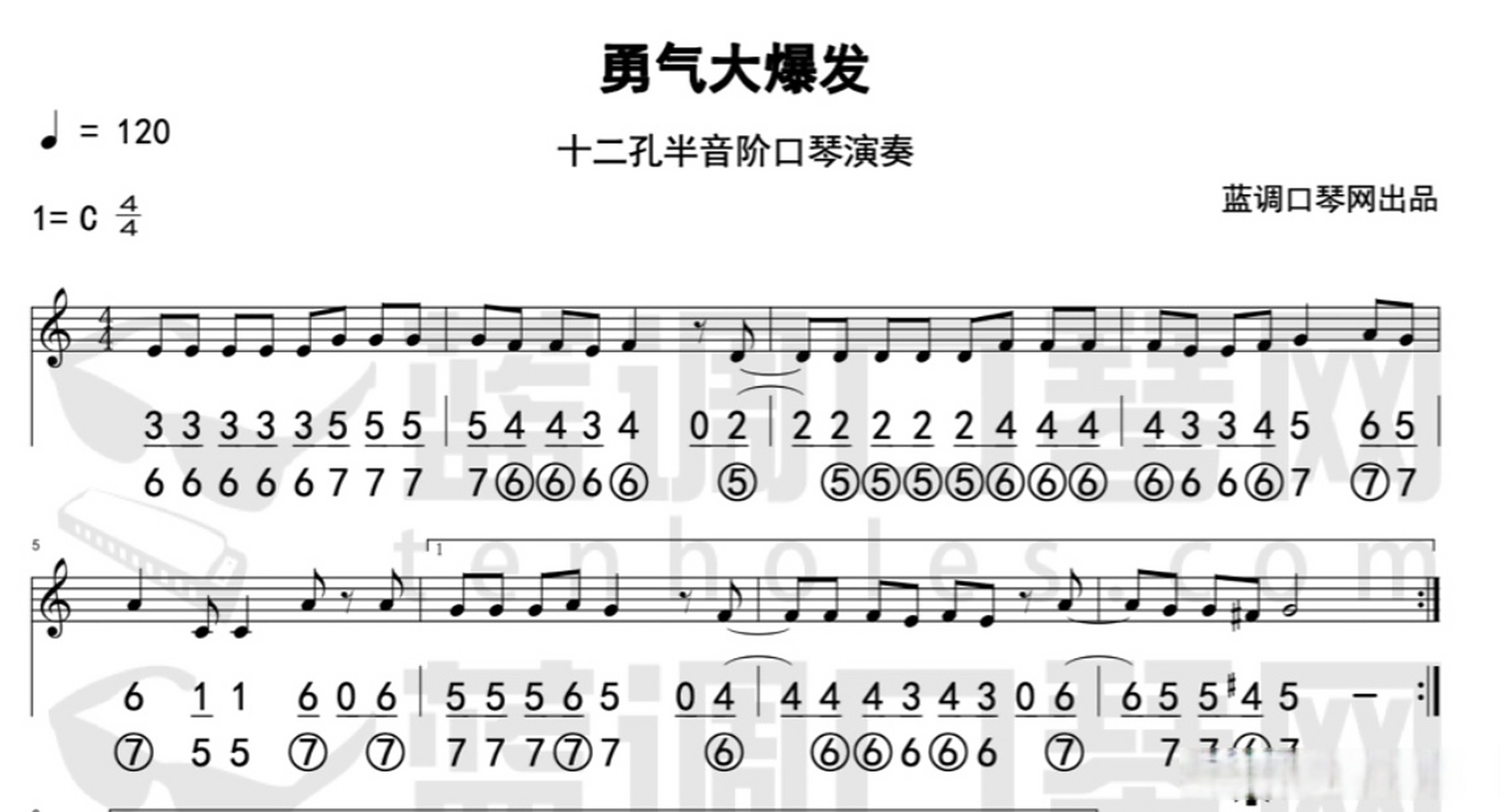 【曲谱更新】蓝调口琴和半音阶口琴演奏《勇气大爆发》蓝调口琴演奏