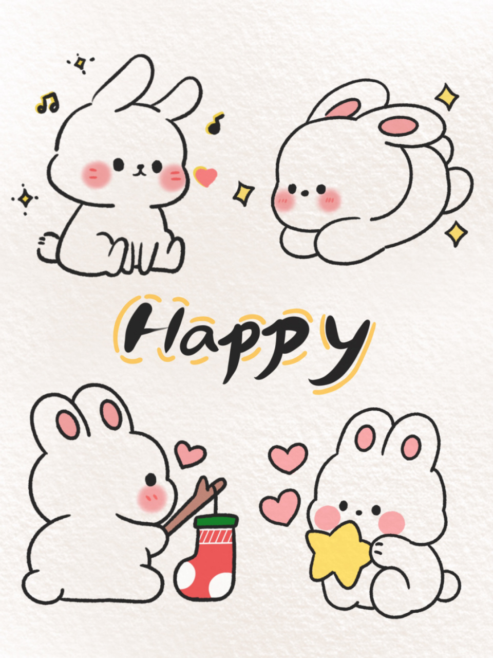 简笔画 | 超简单可爱的小兔子 小兔兔摘下一个星星装到圣诞袜子里送给