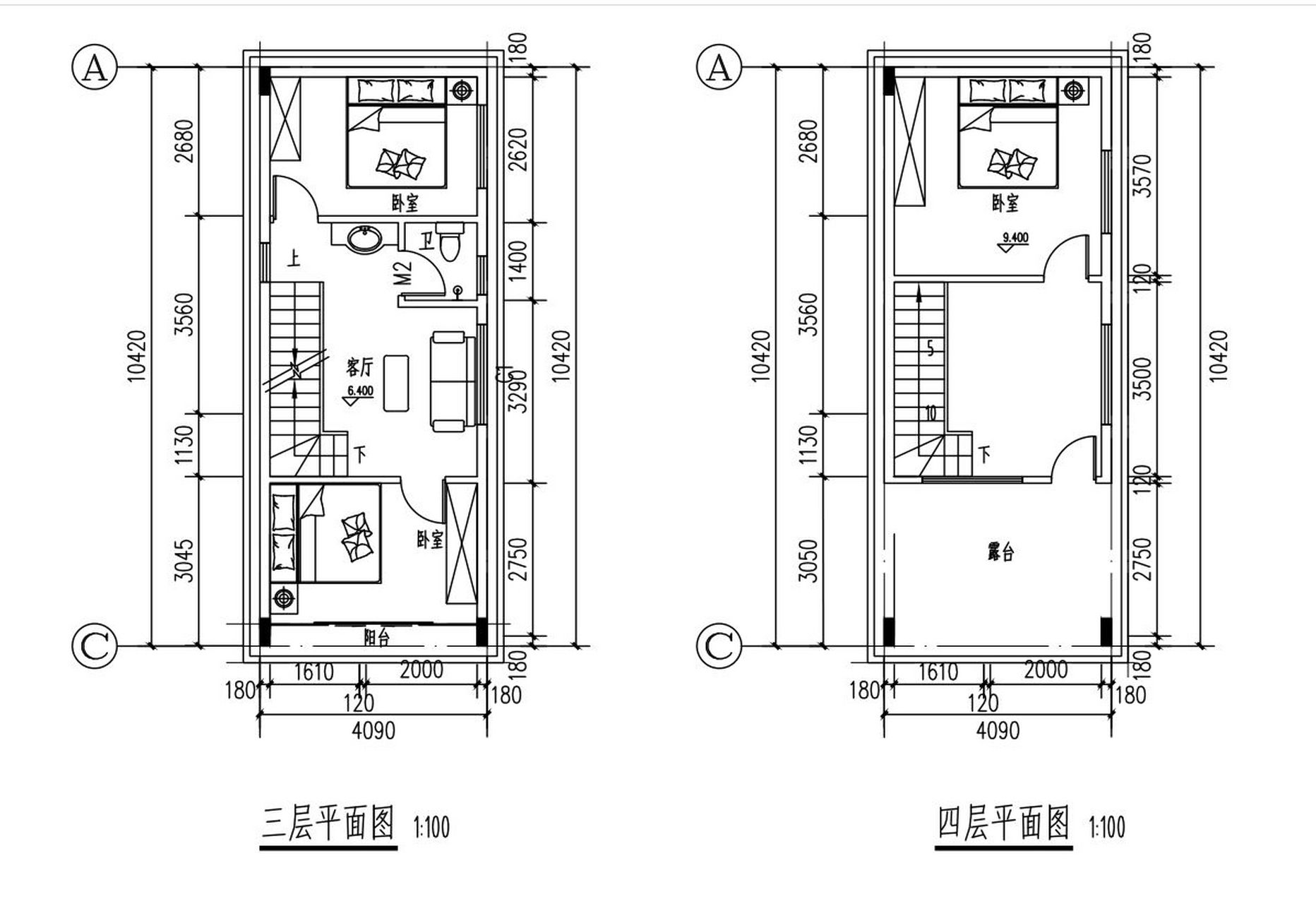 小开间自建房占地40平4层平面布局设计图 自建房平面布局设计0602