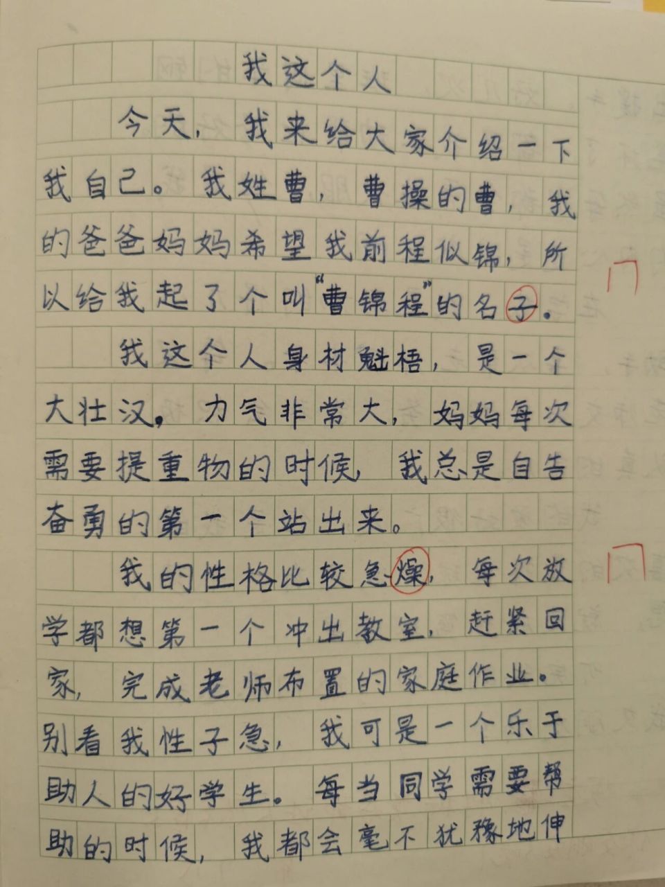 自我介绍类优秀作文分享—《我这个人》 三语上册课堂练习,口语交际与