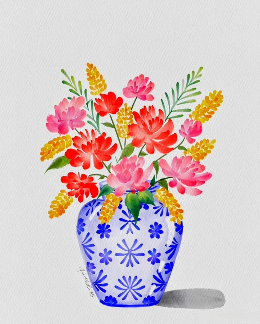 画家jen marsh水彩瓶花