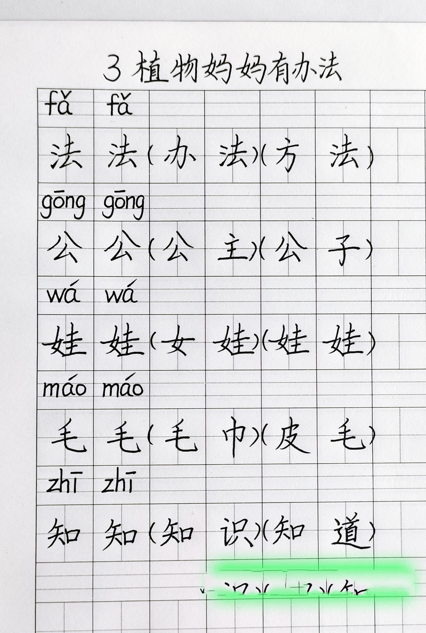 二上语文《3植物妈妈有办法》生字组词.