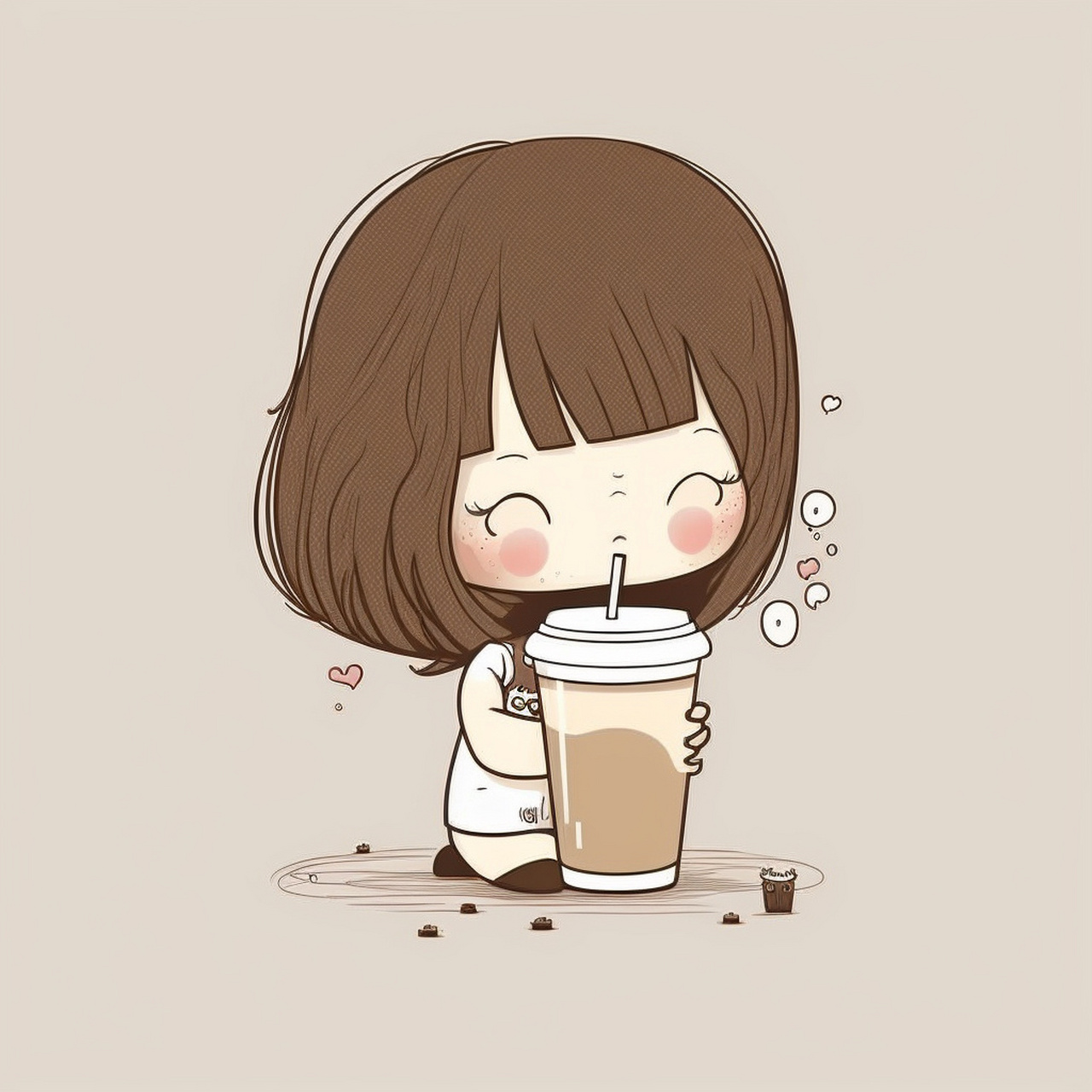 可爱治愈女孩喝奶茶/咖啡头像 ai绘画 治愈系头像 可爱头像 给我一杯