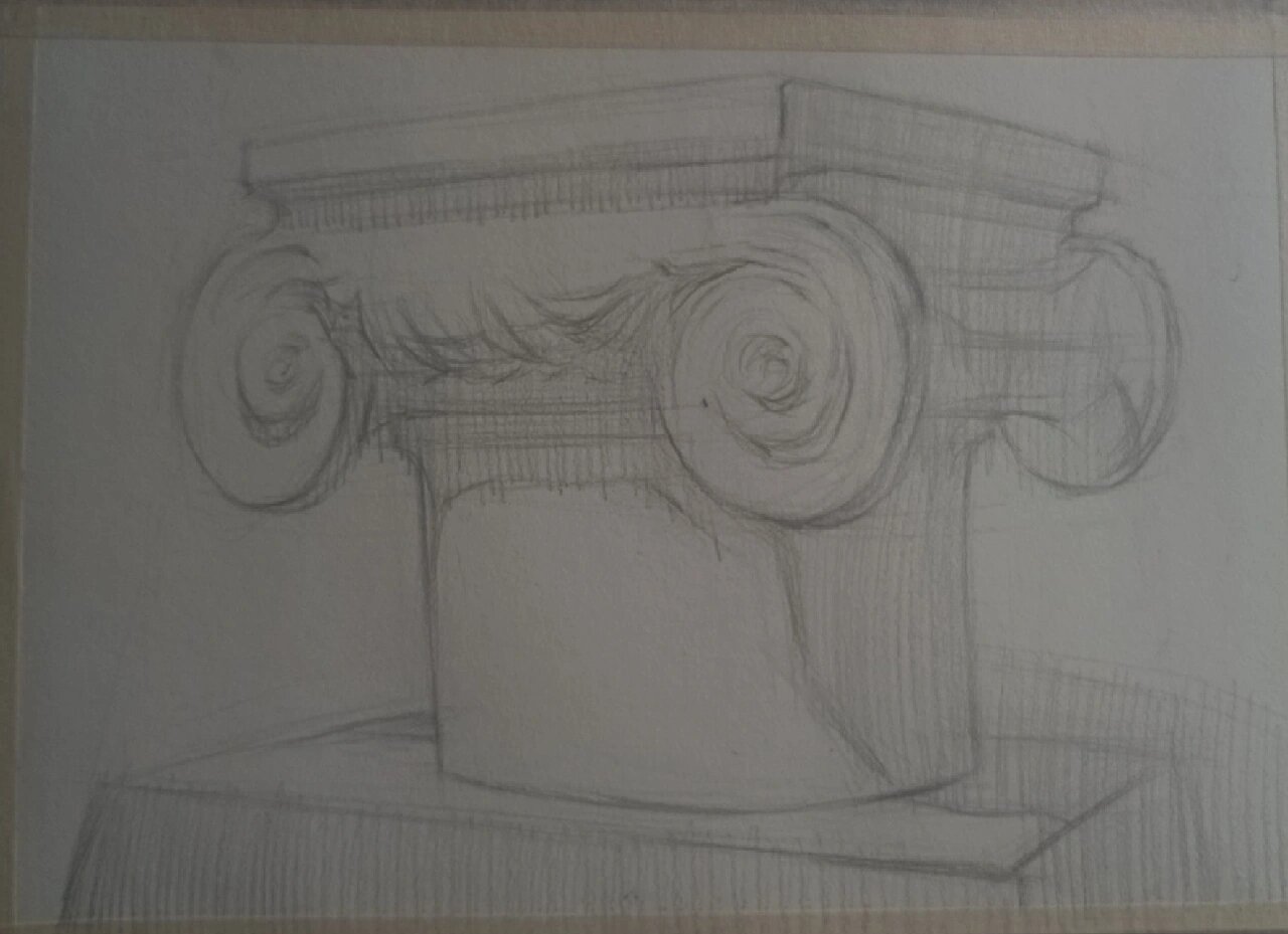 素描石膏罗马柱步骤图 材料:作者的手,老人头素描纸,高斯铅笔2b2h