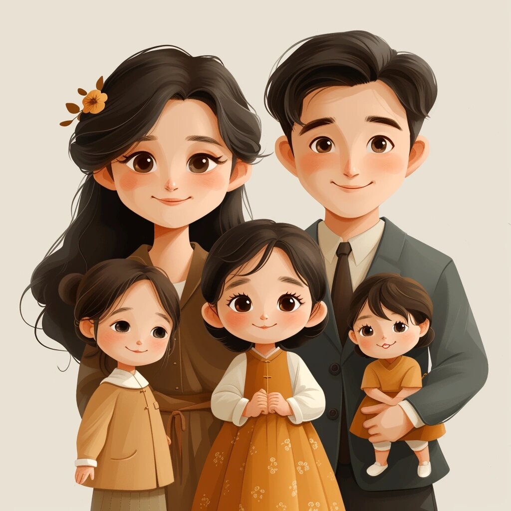 亲子头像 | 一家五口全家福三个女儿
