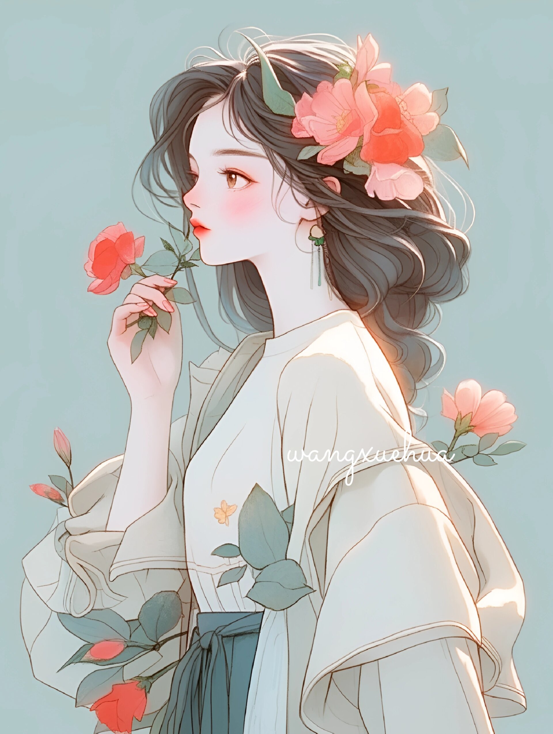 治愈系女生头像,女生拿花头像