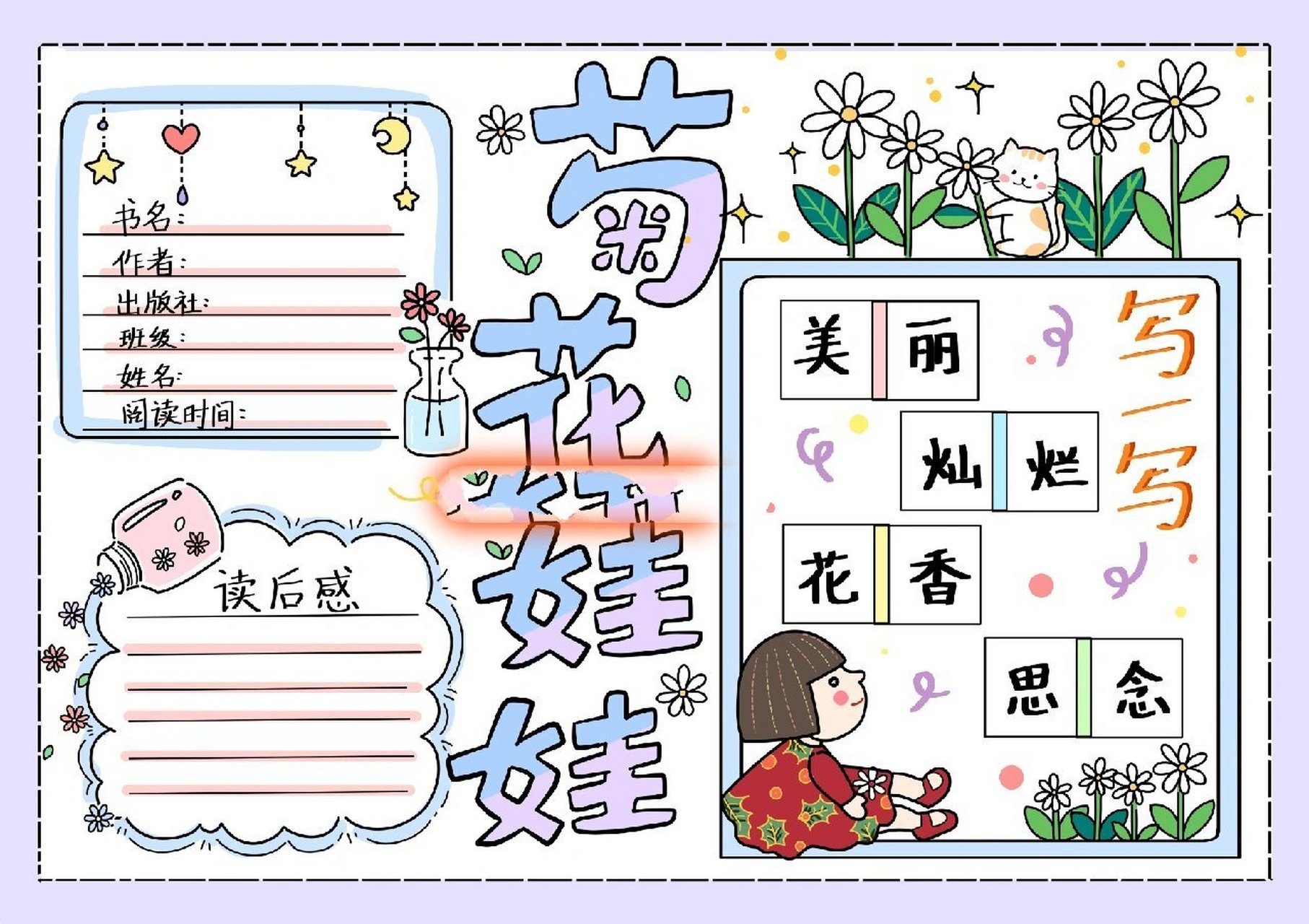 《菊花娃娃》手抄报读书卡 第三轮的绘本手抄报来喽.