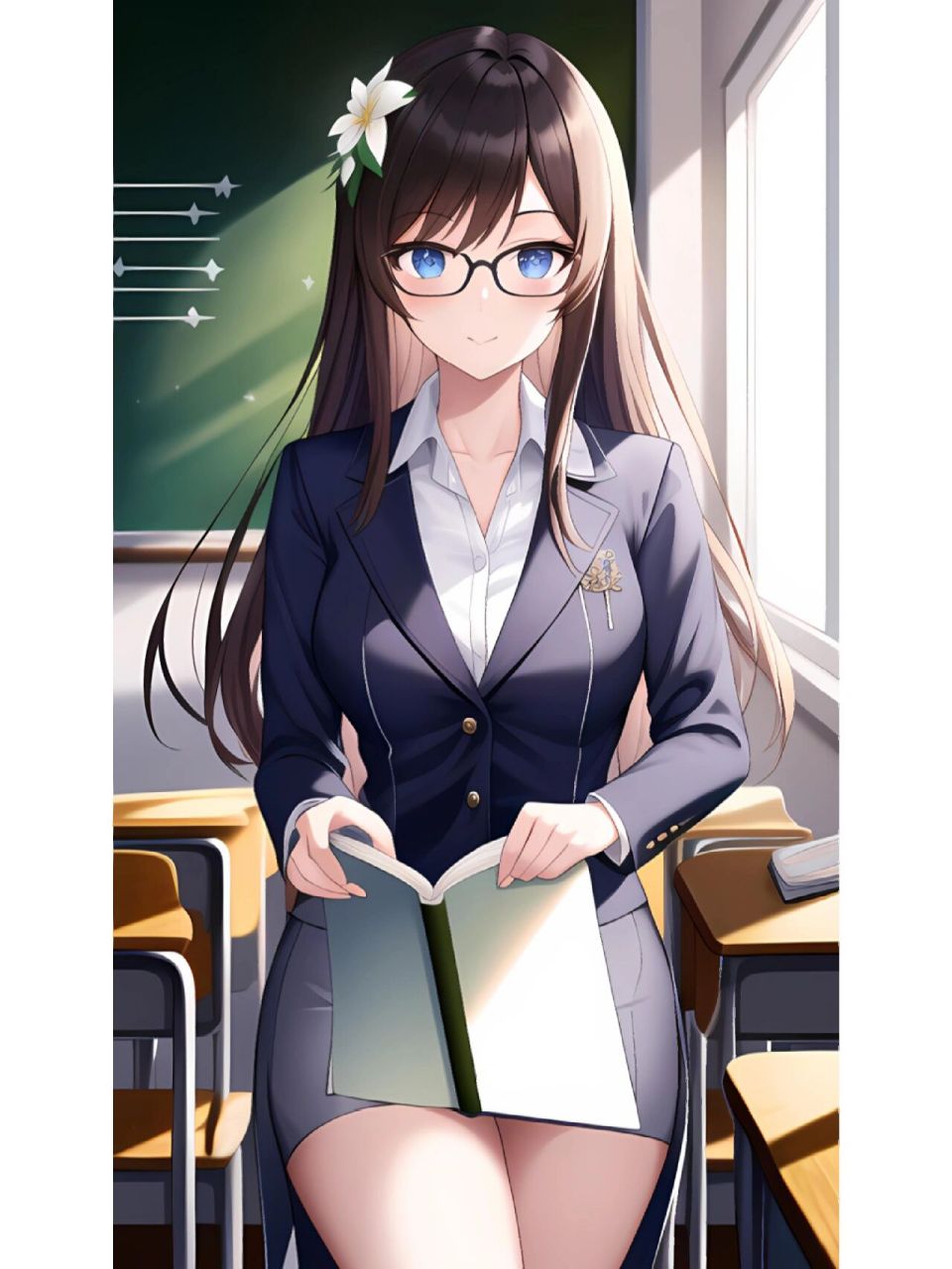 安静优雅的教室女老师,动漫二次元绘画人物