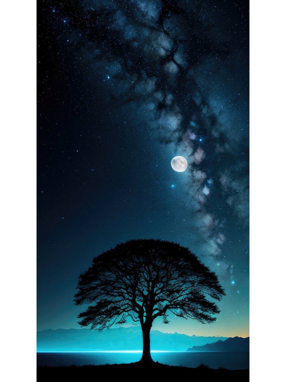治愈系水墨风景壁纸—夜空下的树 拿图请留痕,需要原图请私信,免费送.