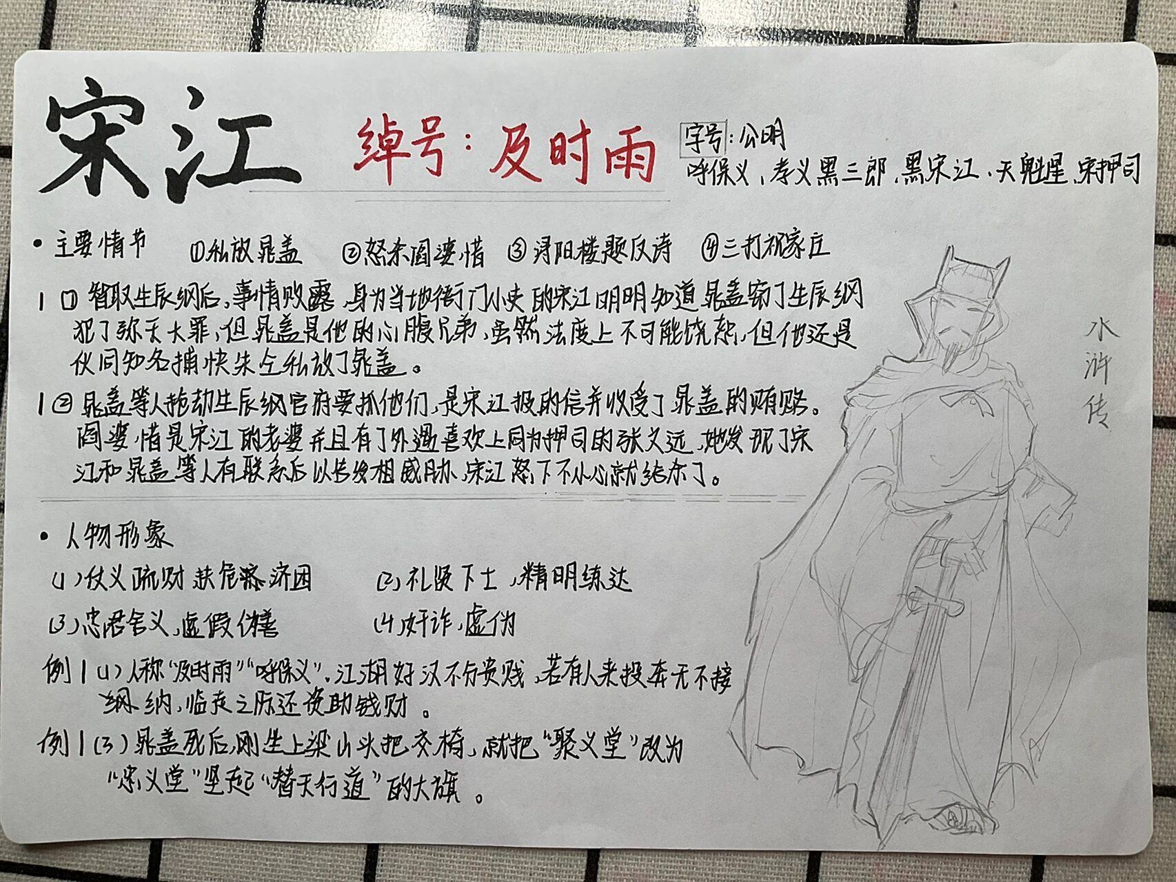 水浒传人物卡 快来完成你的作业吧