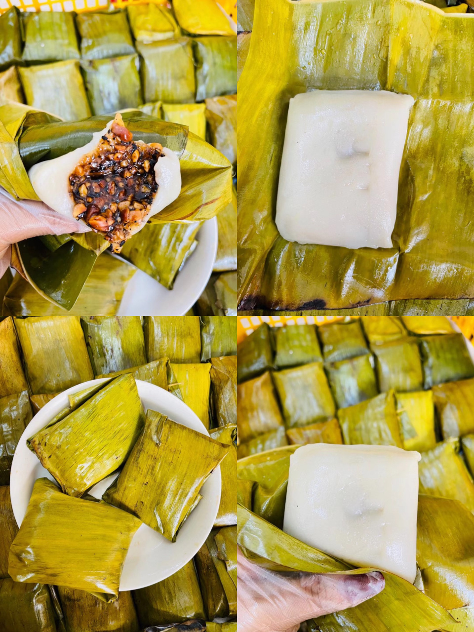 传统手工做法芭蕉叶糍粑 糯叽叽的口感,袅袅的 广西卡颈糍粑,红糖芝麻