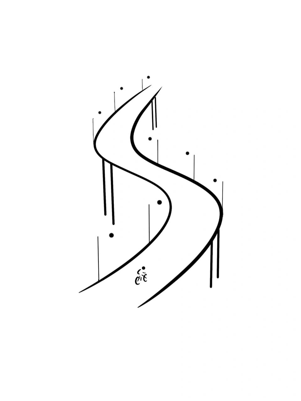 简笔画|独自奋斗,长路漫漫 构思思路:随便画了一条s型的曲线,联想到