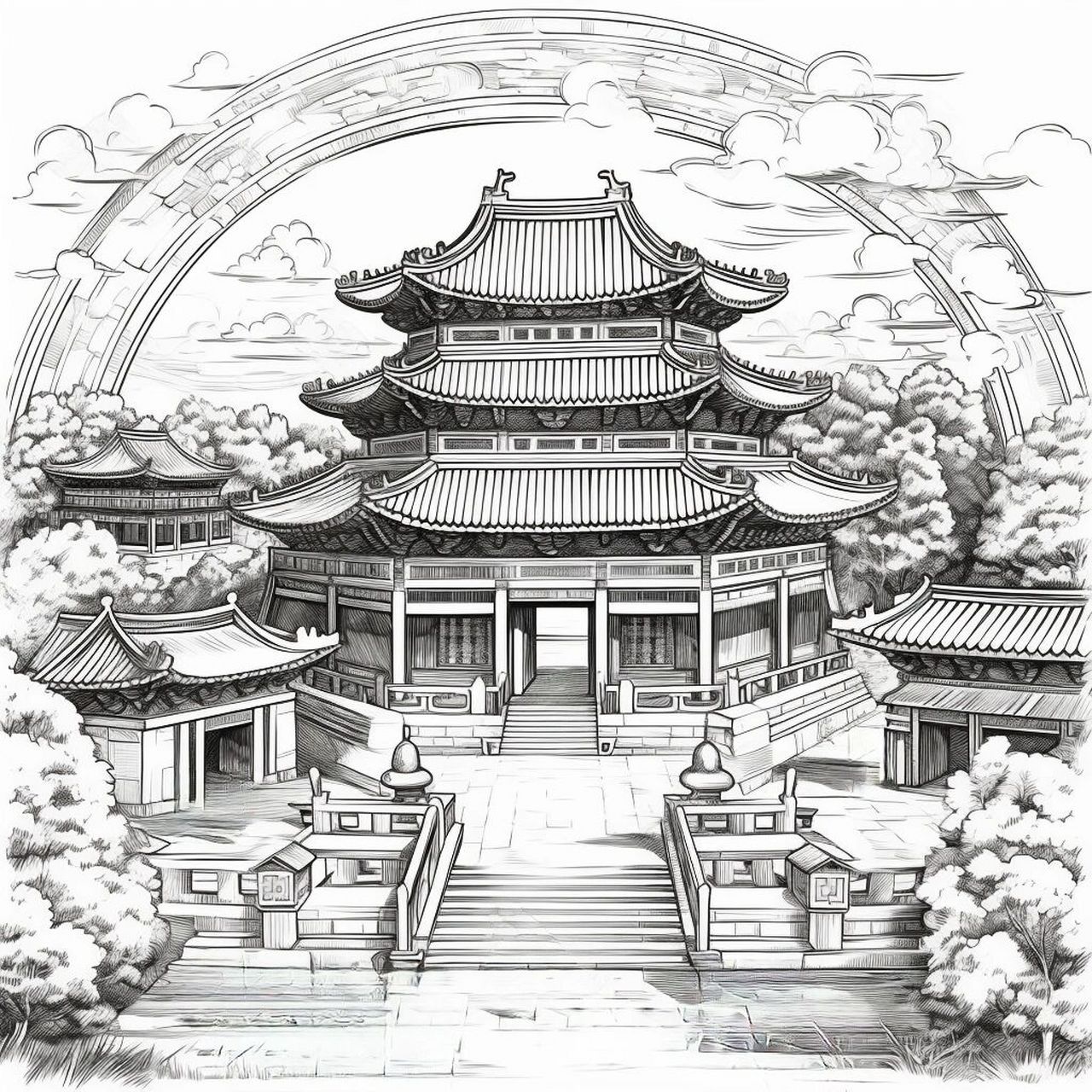 古建筑宫殿|钢笔画