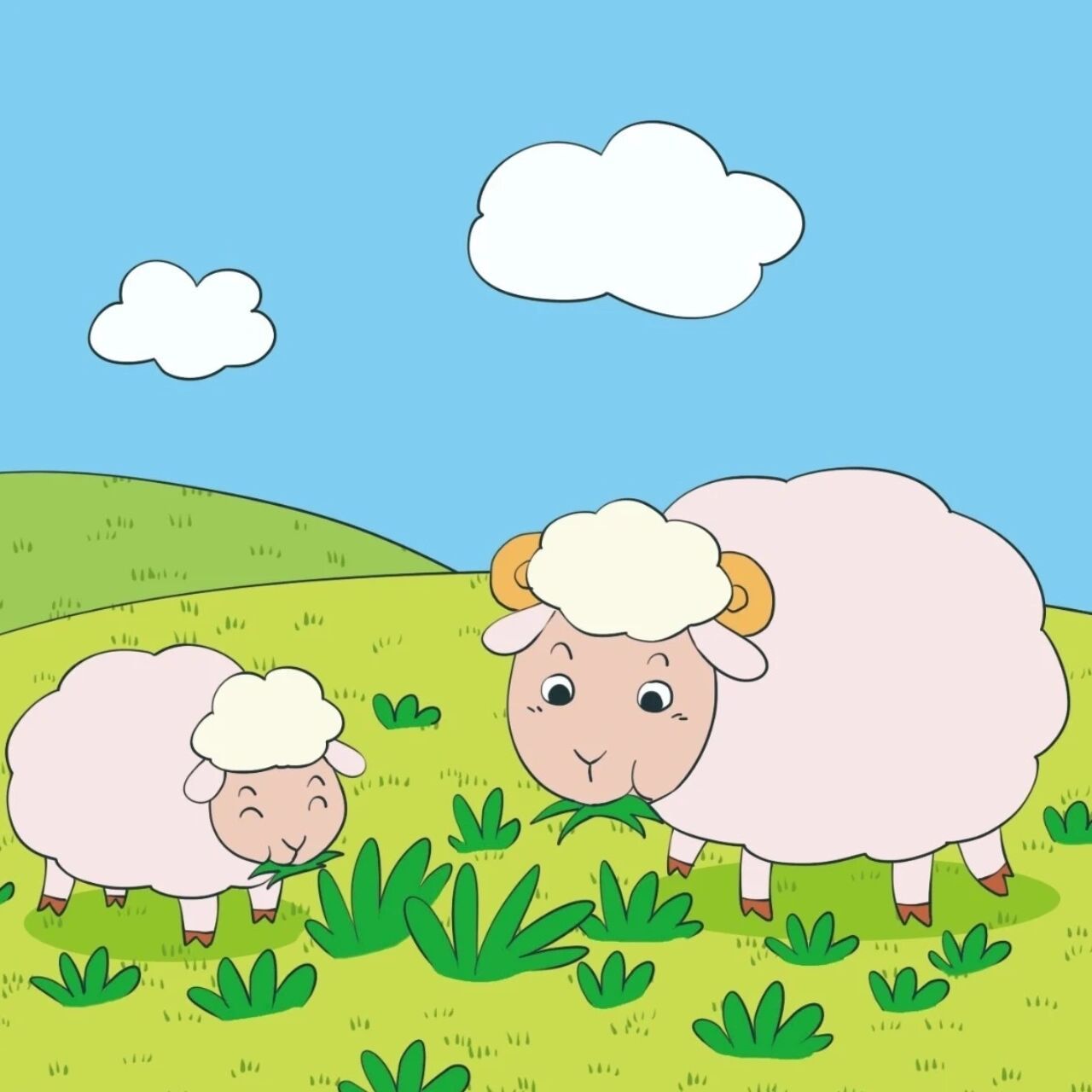 山坡上吃草的羊简笔画图片