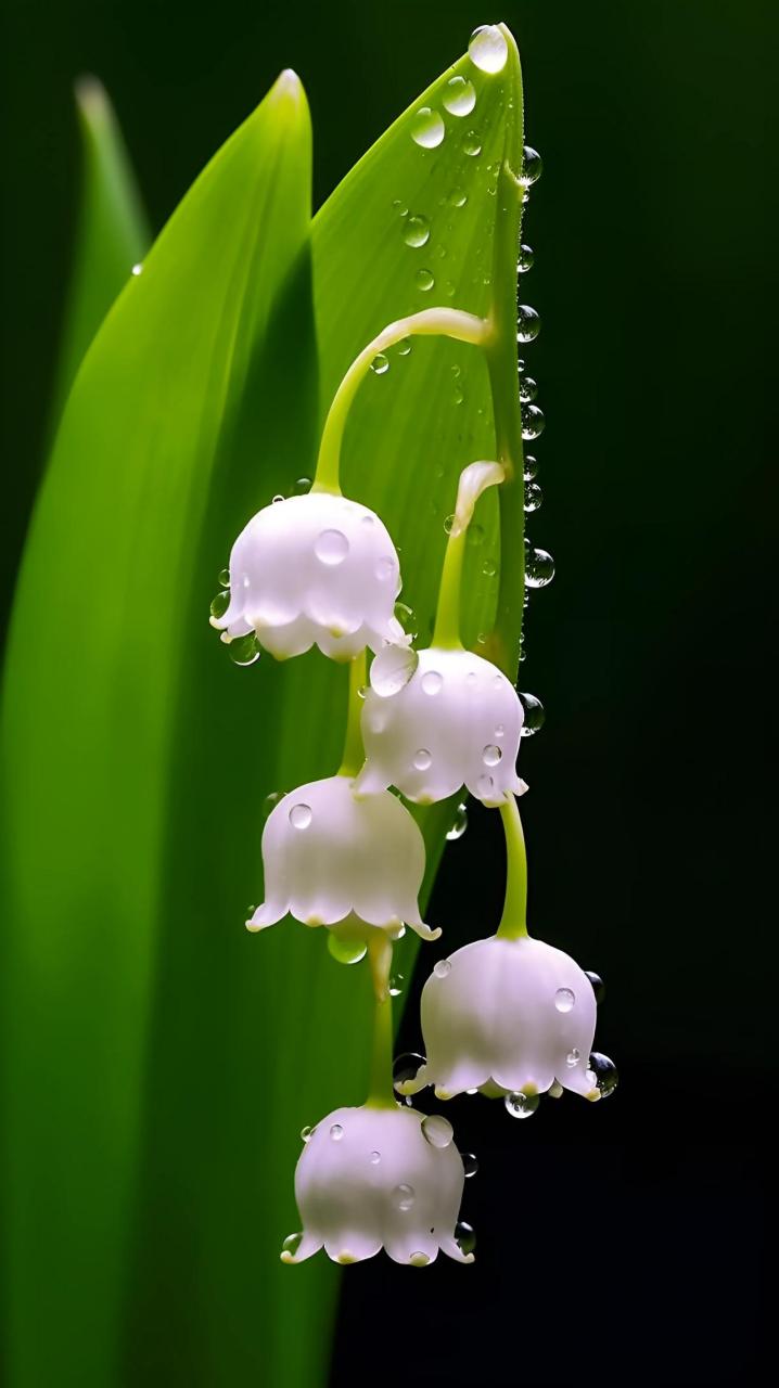 铃兰花绽放,露珠无比晶莹,美极了.