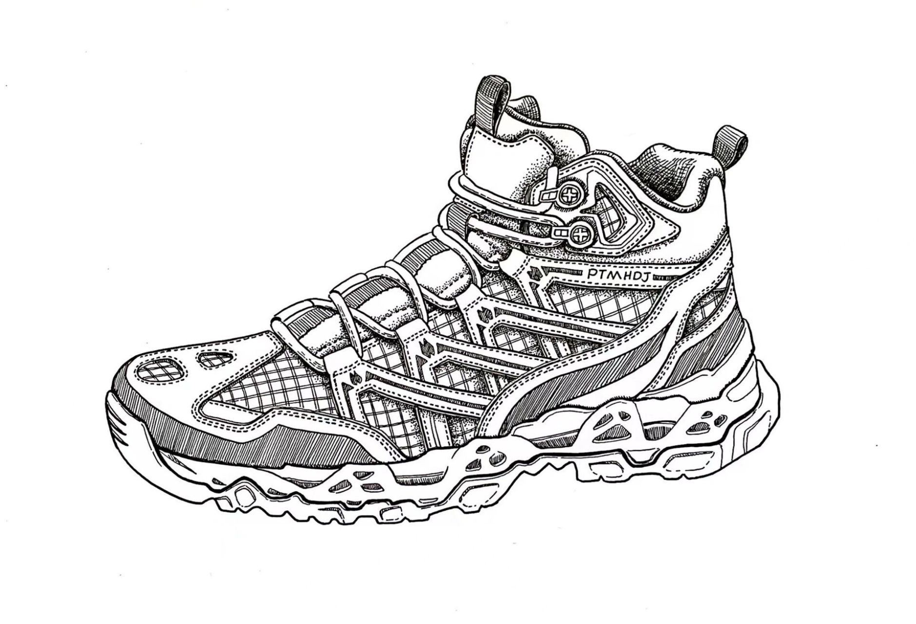 挑战100服幅线描写生005/运动鞋/静物速写 原创线描写生 黑白画 适合7