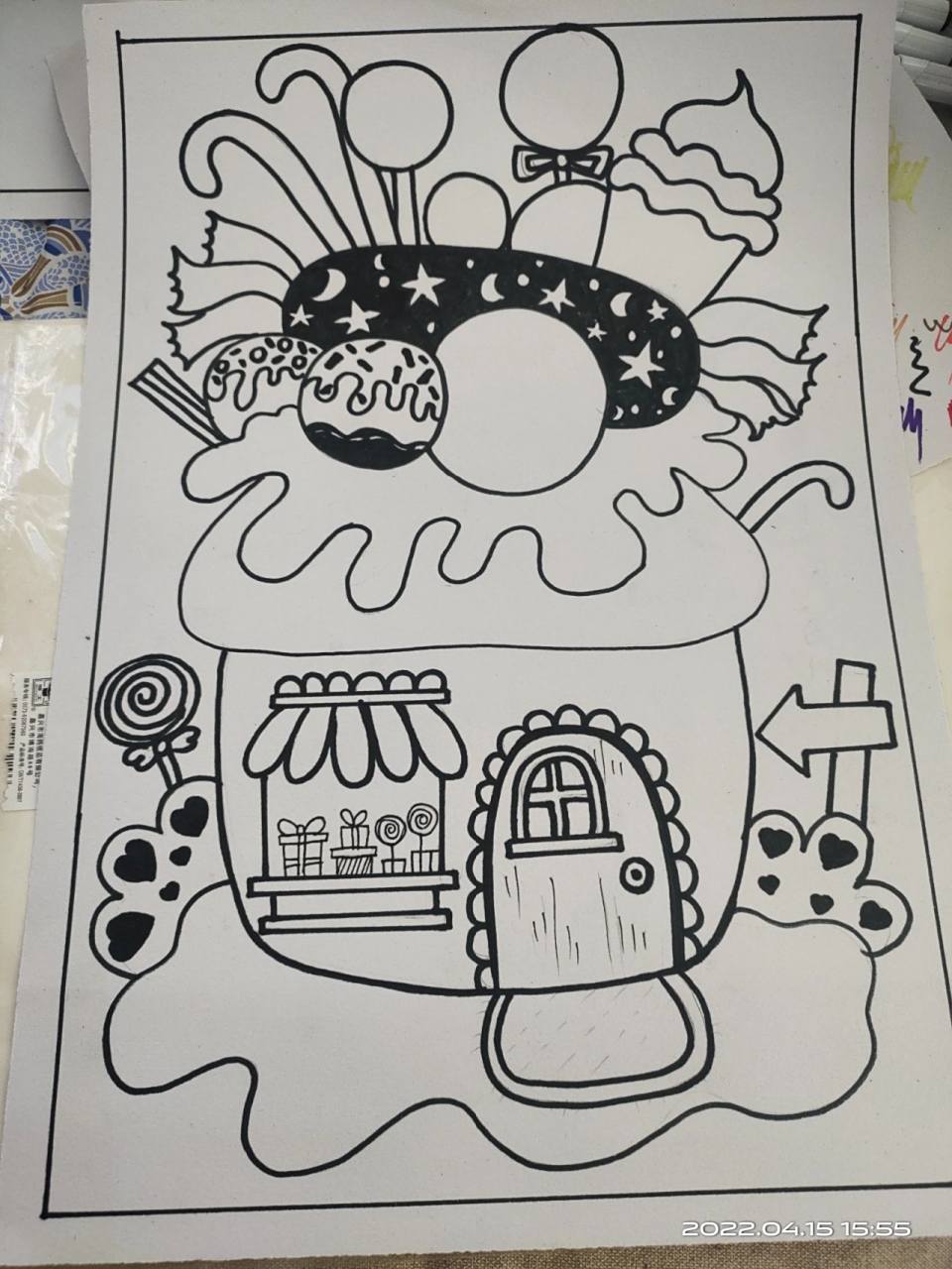 8-10岁儿童线描画《糖果屋》