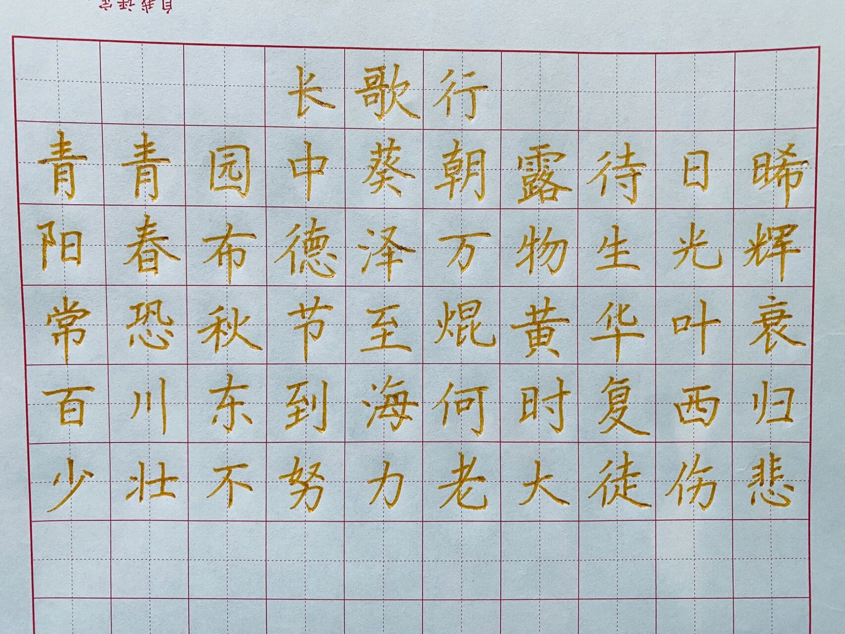 《长歌行》硬笔楷书规范字 少壮不努力