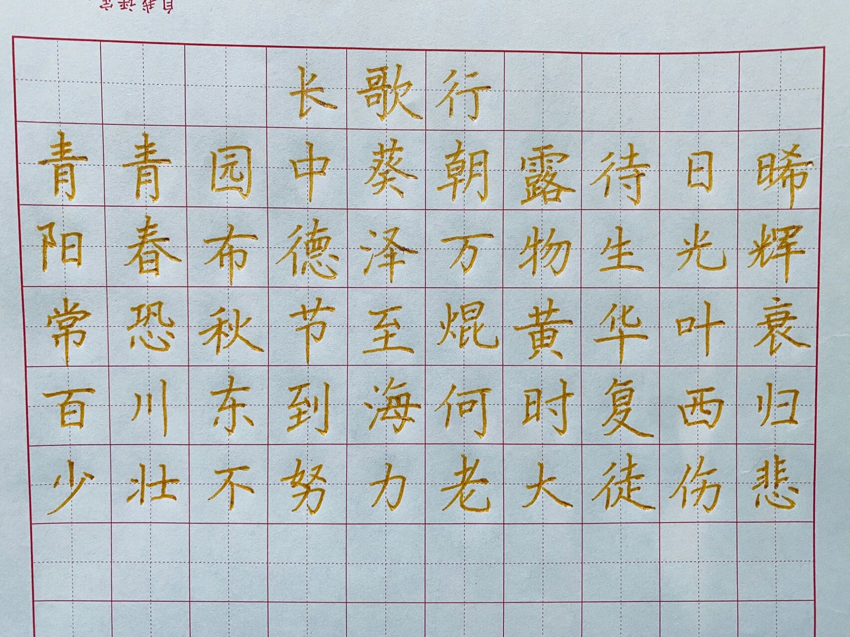 《长歌行》硬笔楷书规范字.少壮不努力