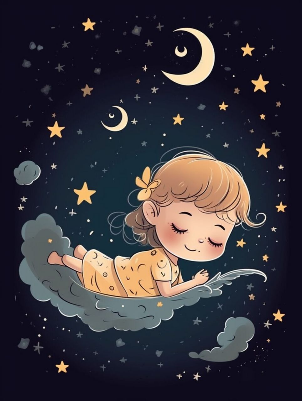 晚安的小女孩卡通壁纸 月亮星星系列        02020202