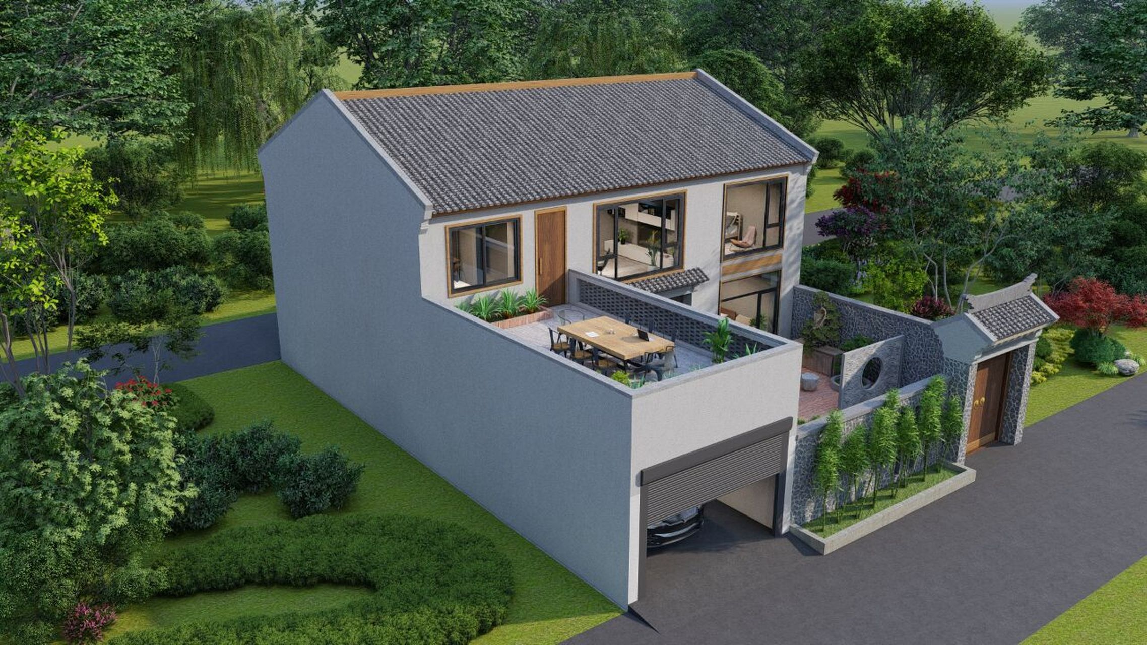 北京延庆丨二层带车库新中式别墅(附平面) 项目地点:北京市延庆区